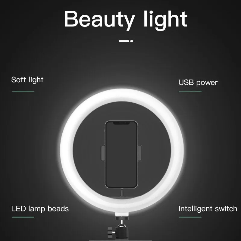 10 Inch Selfie Ring Light With Tripod Stand Dimmable Camera Phone Holder 26CM Ring Lamp for Youtube Vlog Live Streaming