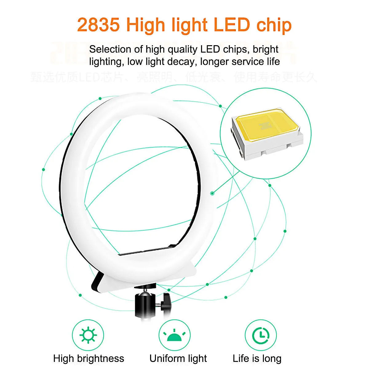 2800-6500K Stepless Dimming RGB Color LED Ring Fill Light Lamp with Phone Clip Photography Lighting