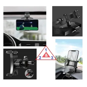 3 in 1 Car GPS Smartphone Holder: Dashboard / Visor Clamp   AC Grid Clip for Karbonn K9 Smart Yuva - Black