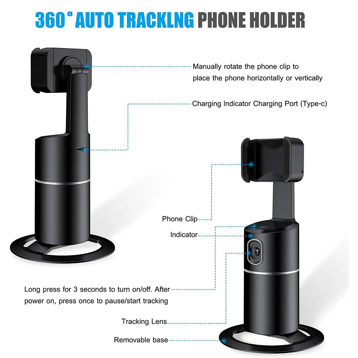 360 Degree Intelligent Rotation Auto AI Recognition Face Object Tracking Gimbal Vlog Shooting Smartphone Holder Stabilizer