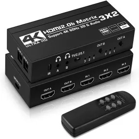 3X2 HDMI Matrix Splitter Switch 4K 60Hz HDMI 2X2 splitter Switcher with audio supports HDMI Matrix and splitter mode HDMI 2.0
