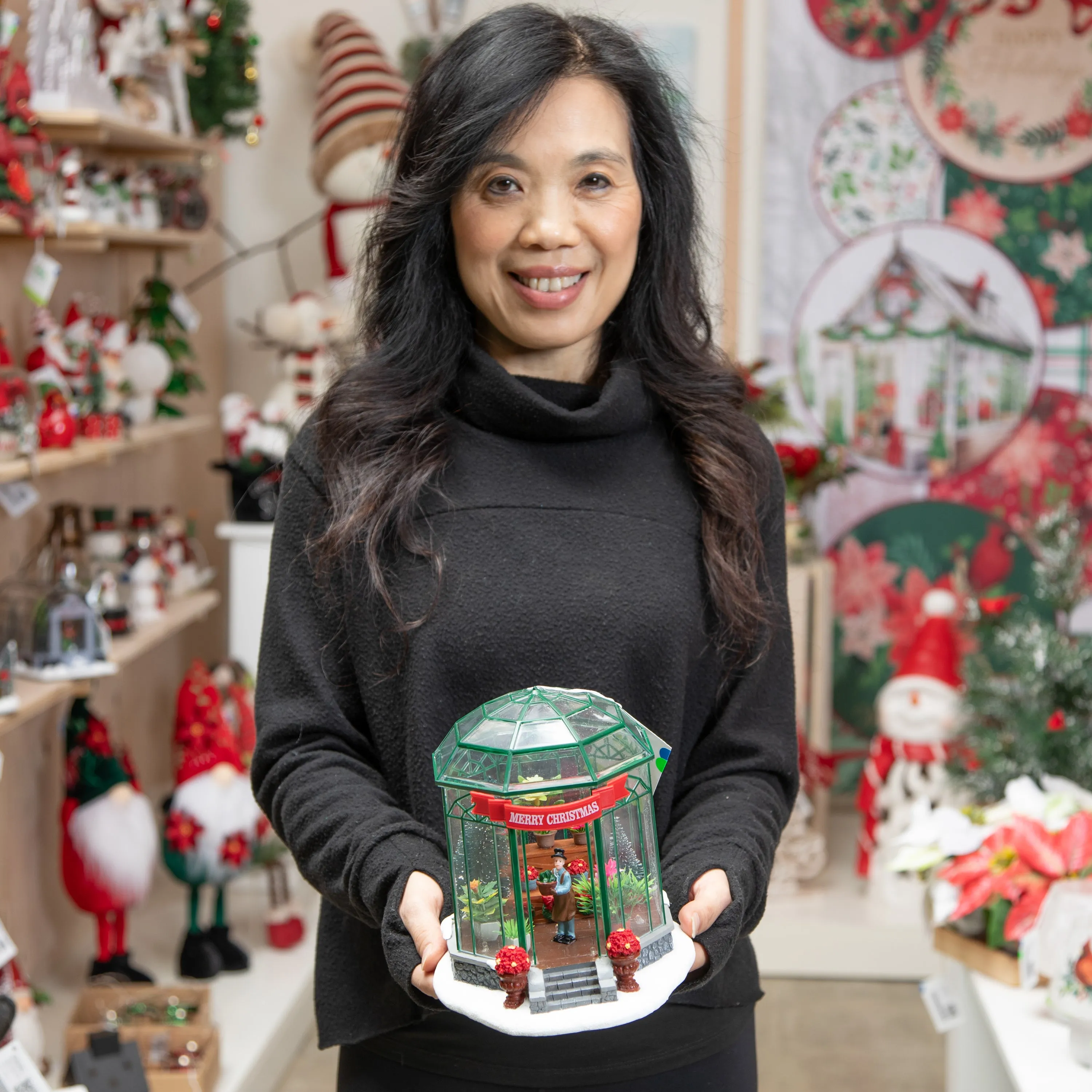 7.5" LED Resin Christmas Greenhouse with Music Table Decor