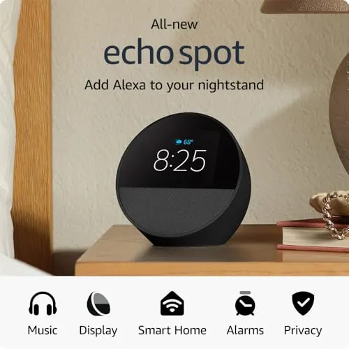 All-new Amazon Echo Spot (2024 release), Smart alarm clock with vibrant sound   Alexa, Ocean Blue