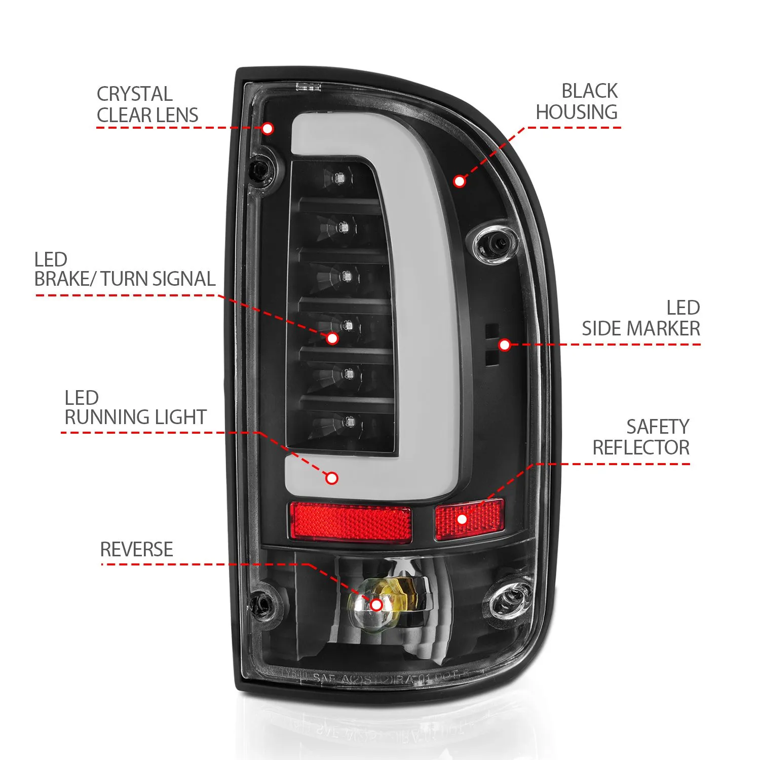 Anzo LED Tail Lights Black Clear For Tacoma (1995-2000)
