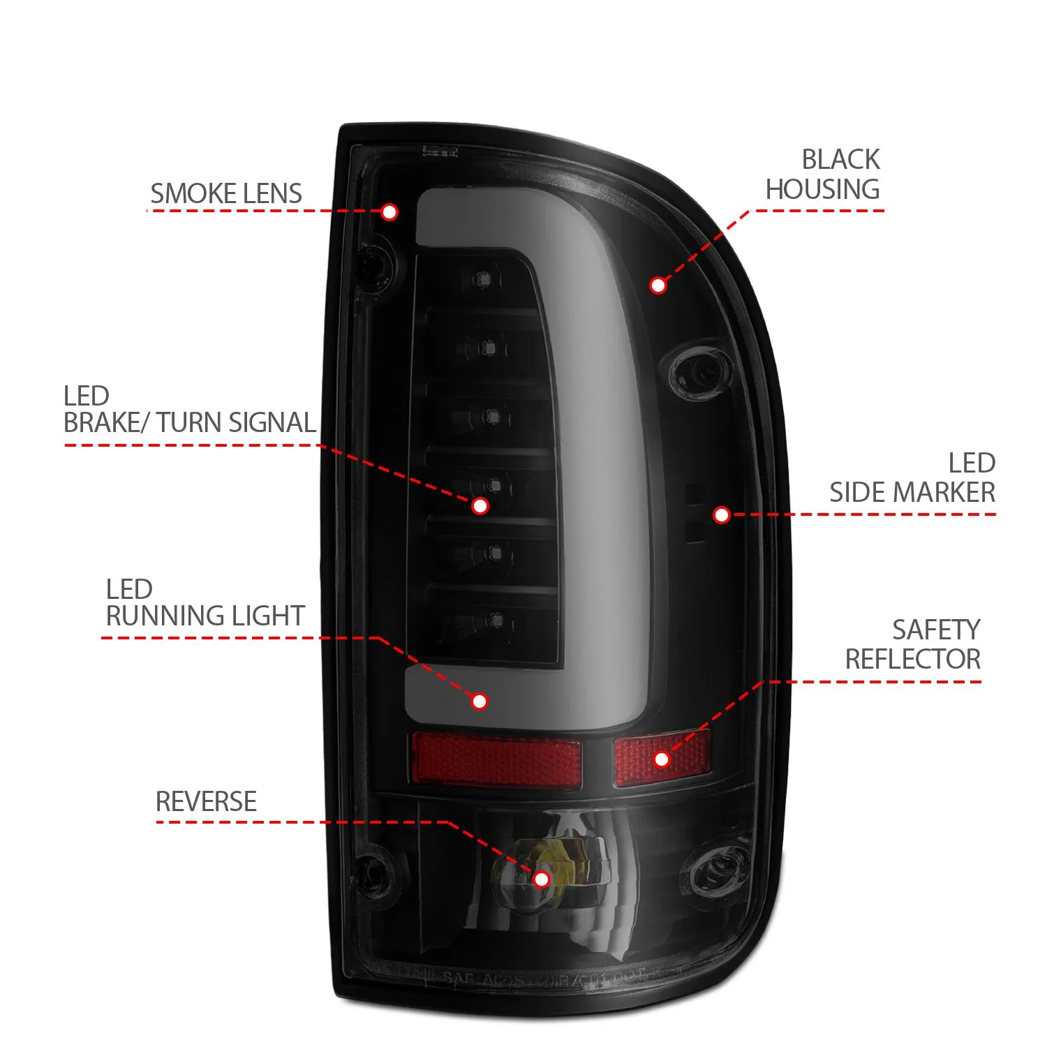 Anzo LED Tail Lights Black Smoke For Tacoma (1995-2000)