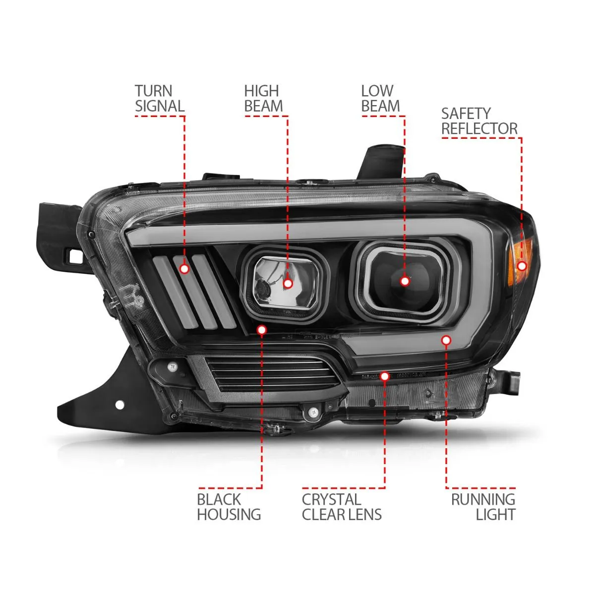 Anzo Projector Plank Style Headlights Black For Tacoma (2016-2023)