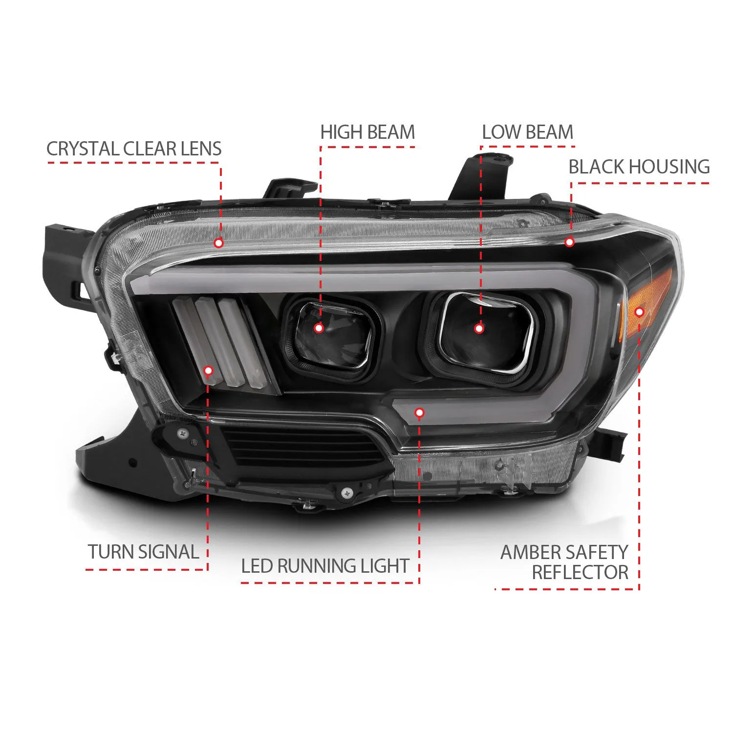 Anzo Projector Plank Style Headlights Black For Tacoma (2016-2023)