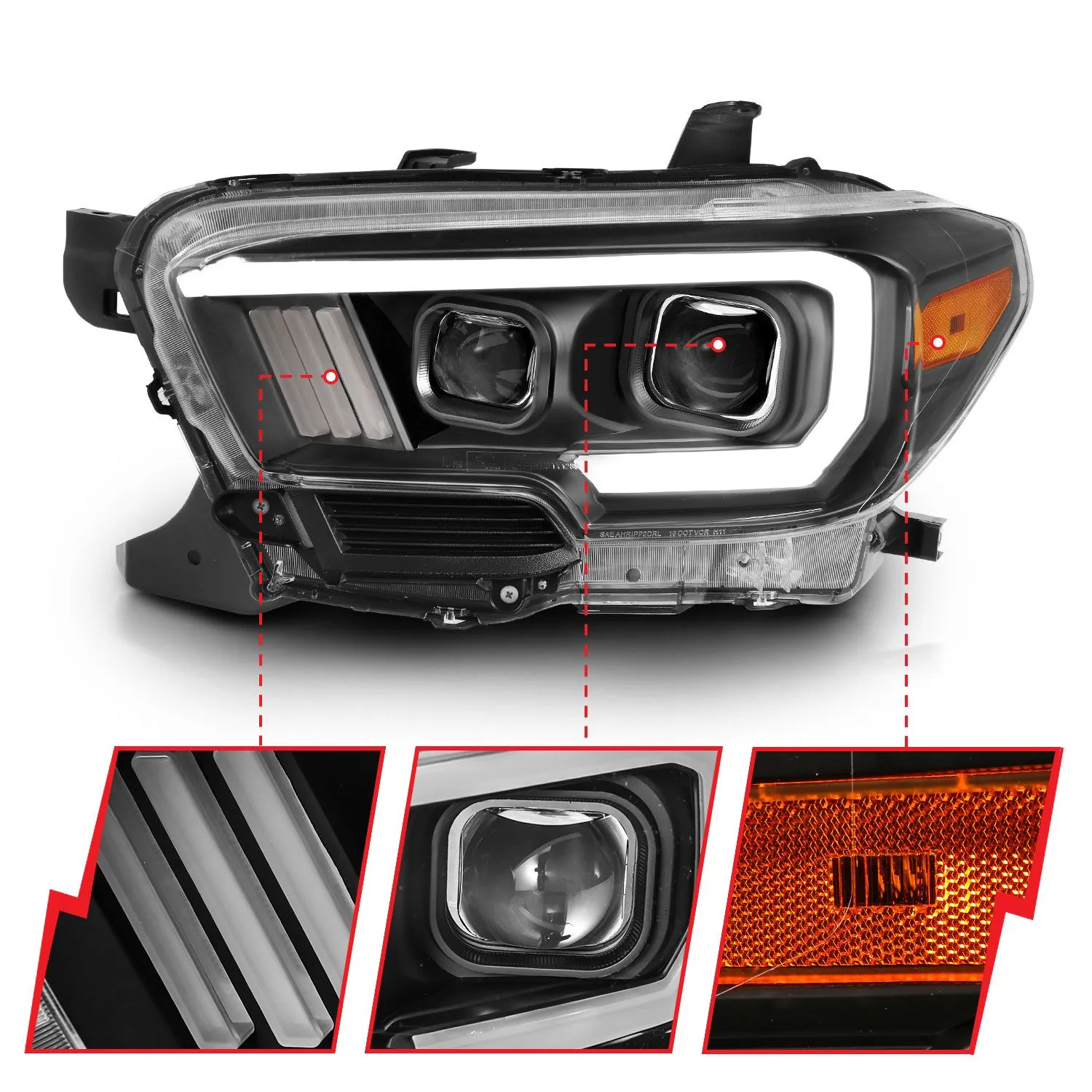 Anzo Projector Plank Style Switchback Headlights Black For Tacoma (2016-2023)
