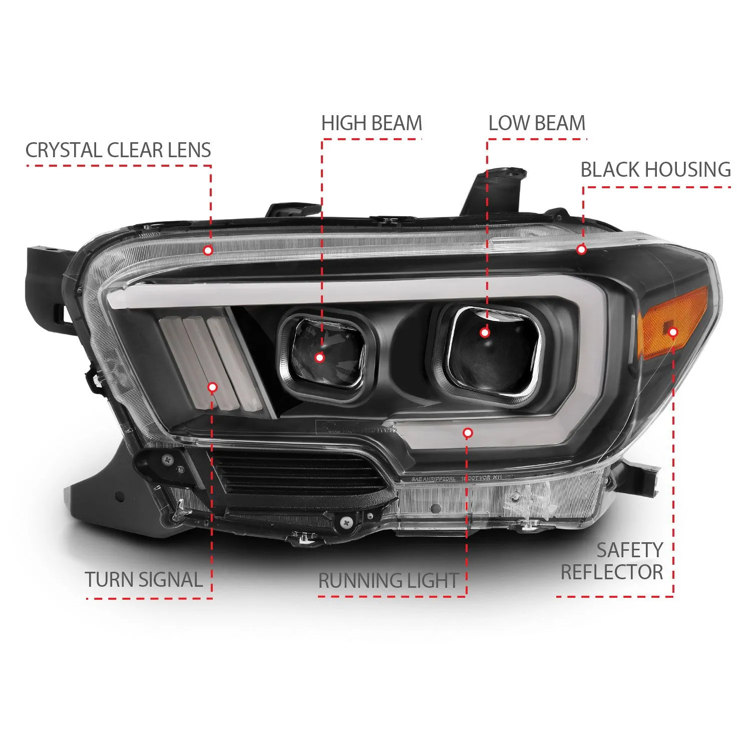 Anzo Projector Plank Style Switchback Headlights Black For Tacoma (2016-2023)