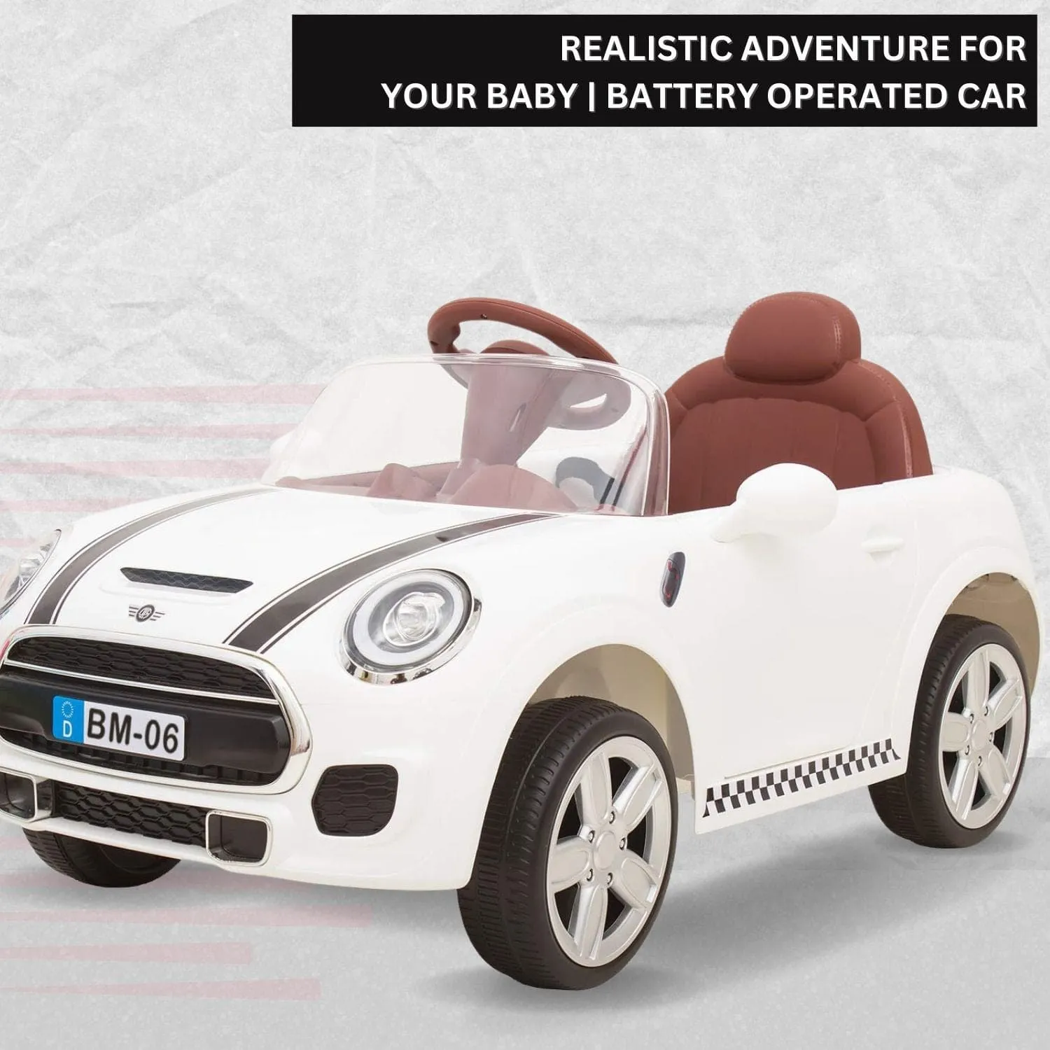 Baby Moo Mini Cooper Electric Ride-On Car for Kids | Rechargeable 12V Battery | Remote Control | USB MP3 Player | Ages 1-5 - White