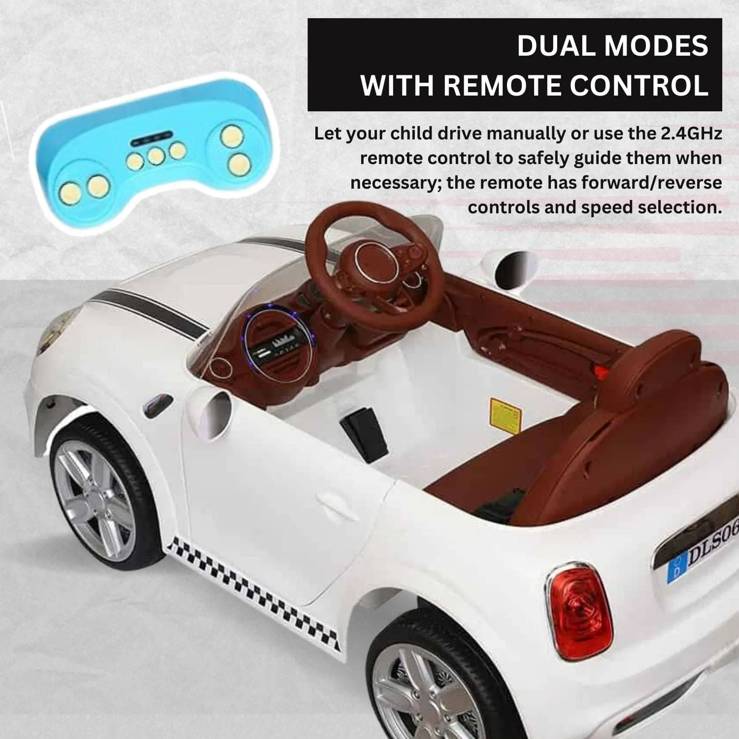 Baby Moo Mini Cooper Electric Ride-On Car for Kids | Rechargeable 12V Battery | Remote Control | USB MP3 Player | Ages 1-5 - White