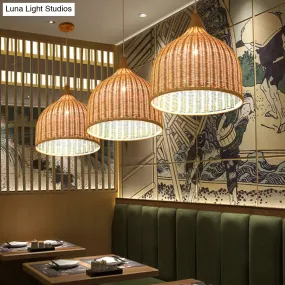 Bamboo Trumpet Tearoom Pendant Lamp - Asian Style Ceiling Hang Light with 1 Head