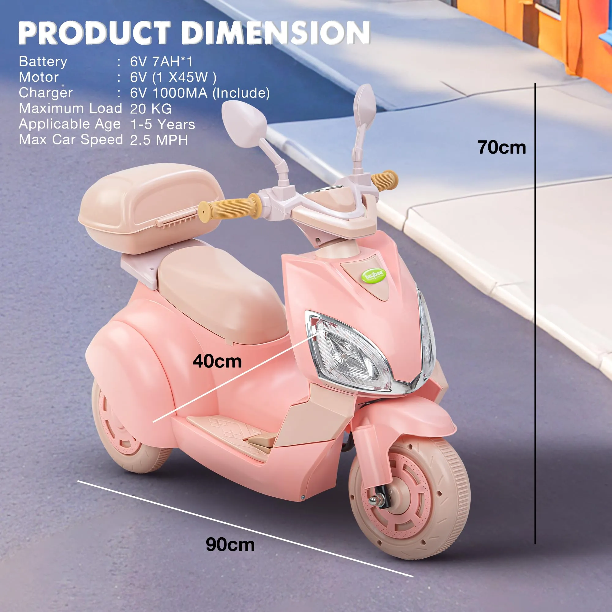 Baybee Trixo Battery Operated Bike for Kids, Ride on Toys Kids Bike Scooty with Light & Music, Baby Rechargeable Battery Bike