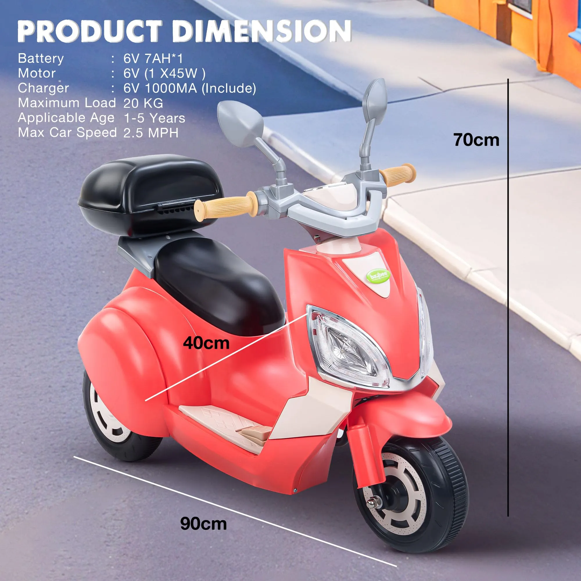 Baybee Trixo Battery Operated Bike for Kids, Ride on Toys Kids Bike Scooty with Light & Music, Baby Rechargeable Battery Bike