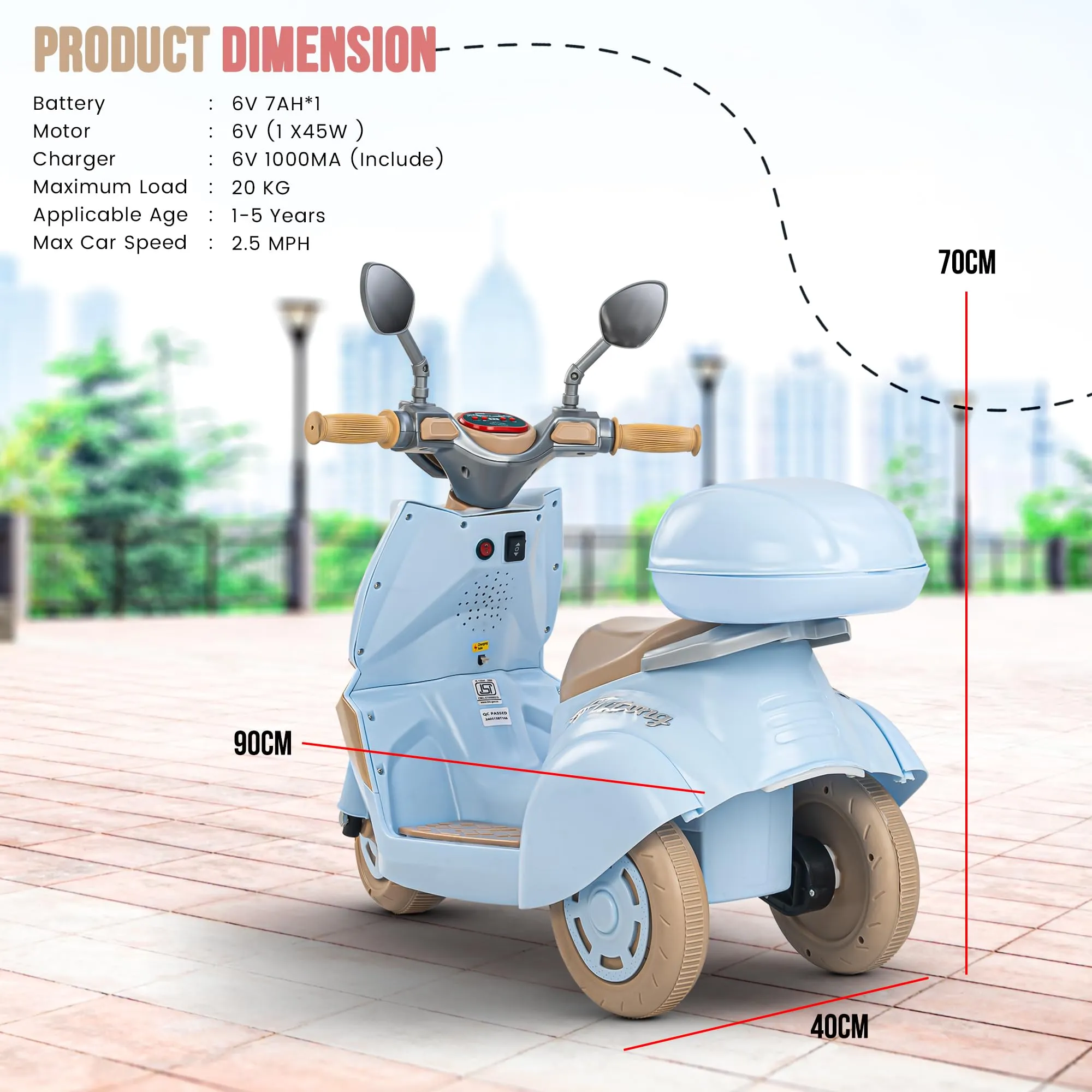Baybee Trixo Battery Operated Bike for Kids, Ride on Toys Kids Bike Scooty with Light & Music, Baby Rechargeable Battery Bike