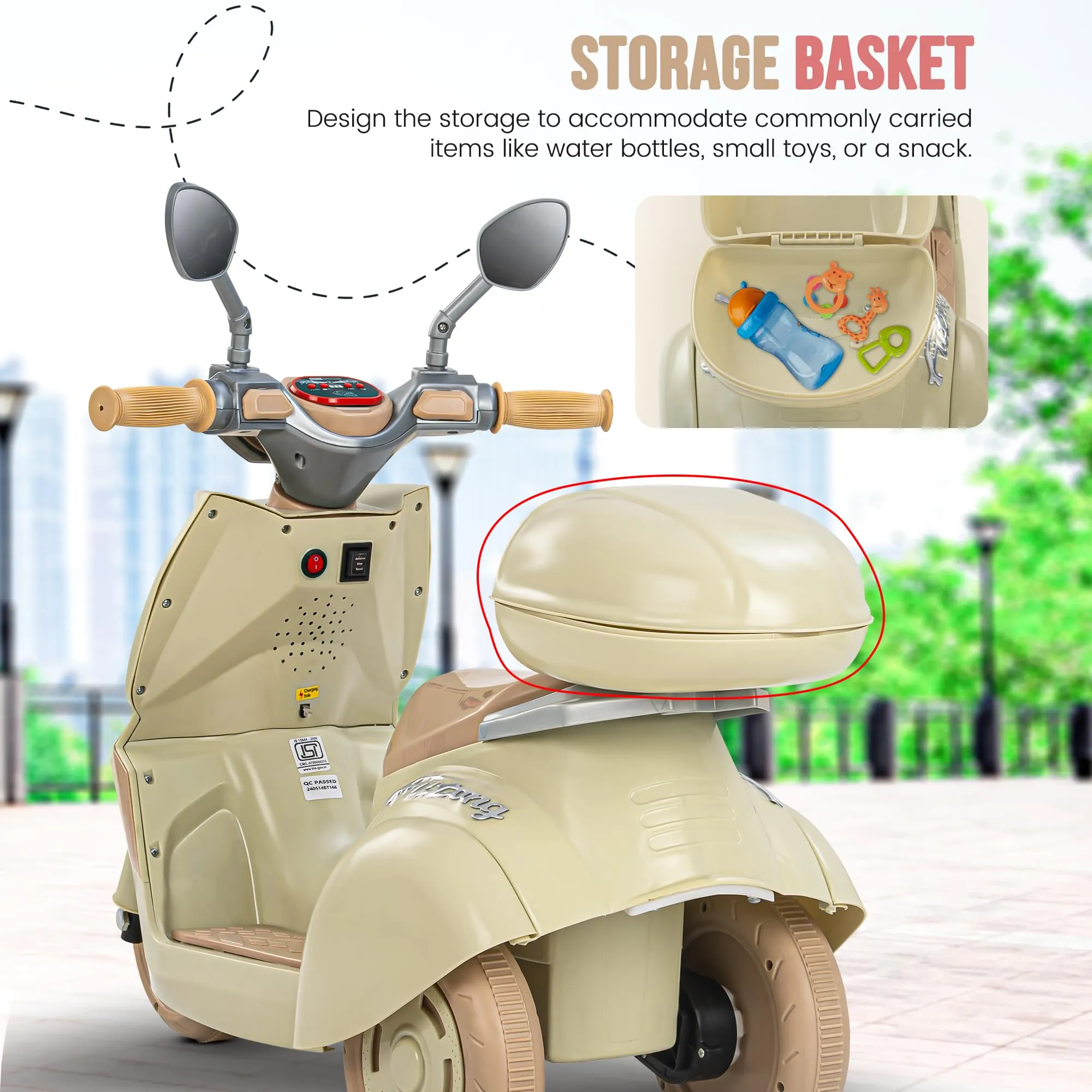 Baybee Trixo Battery Operated Bike for Kids, Ride on Toys Kids Bike Scooty with Light & Music, Baby Rechargeable Battery Bike