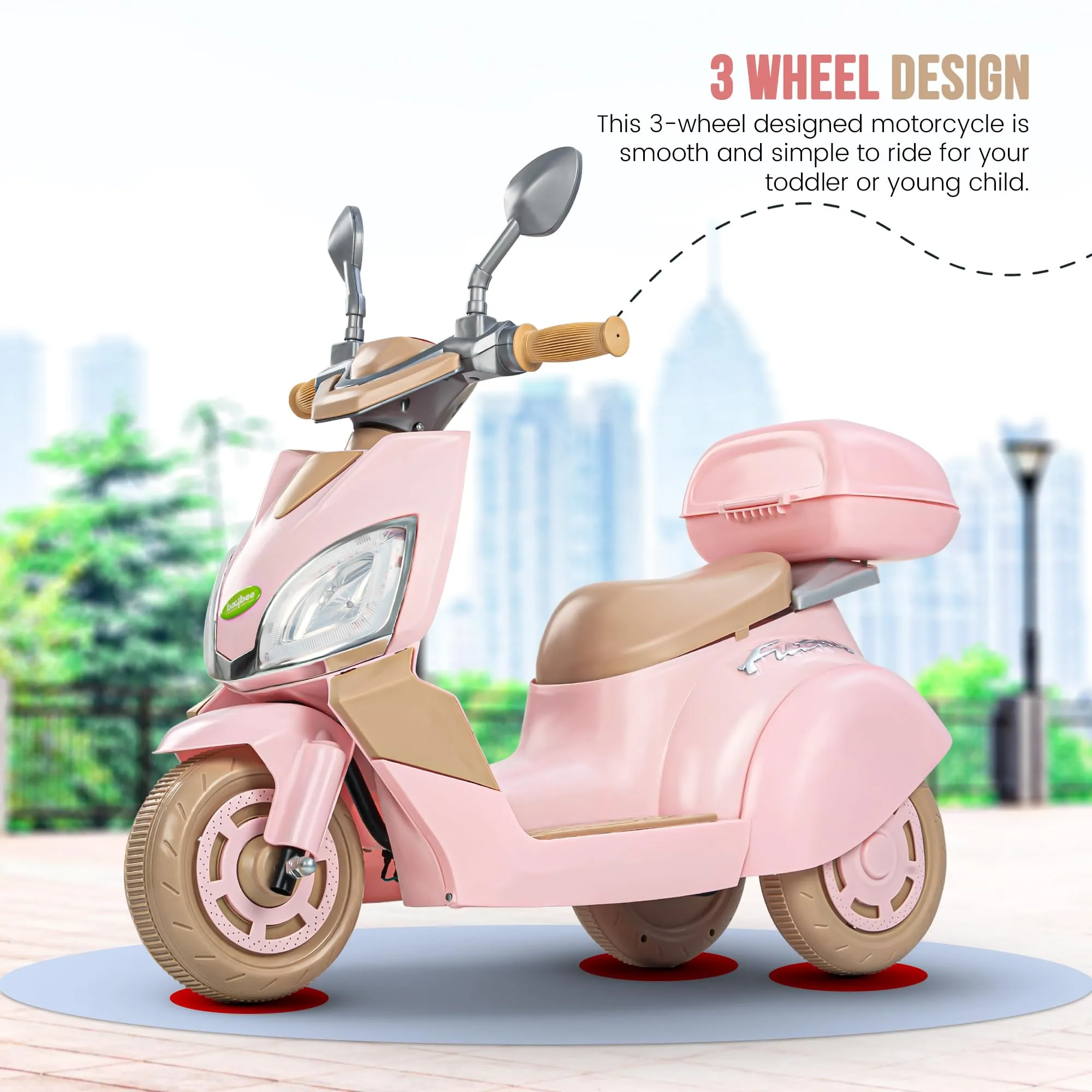 Baybee Trixo Battery Operated Bike for Kids, Ride on Toys Kids Bike Scooty with Light & Music, Baby Rechargeable Battery Bike