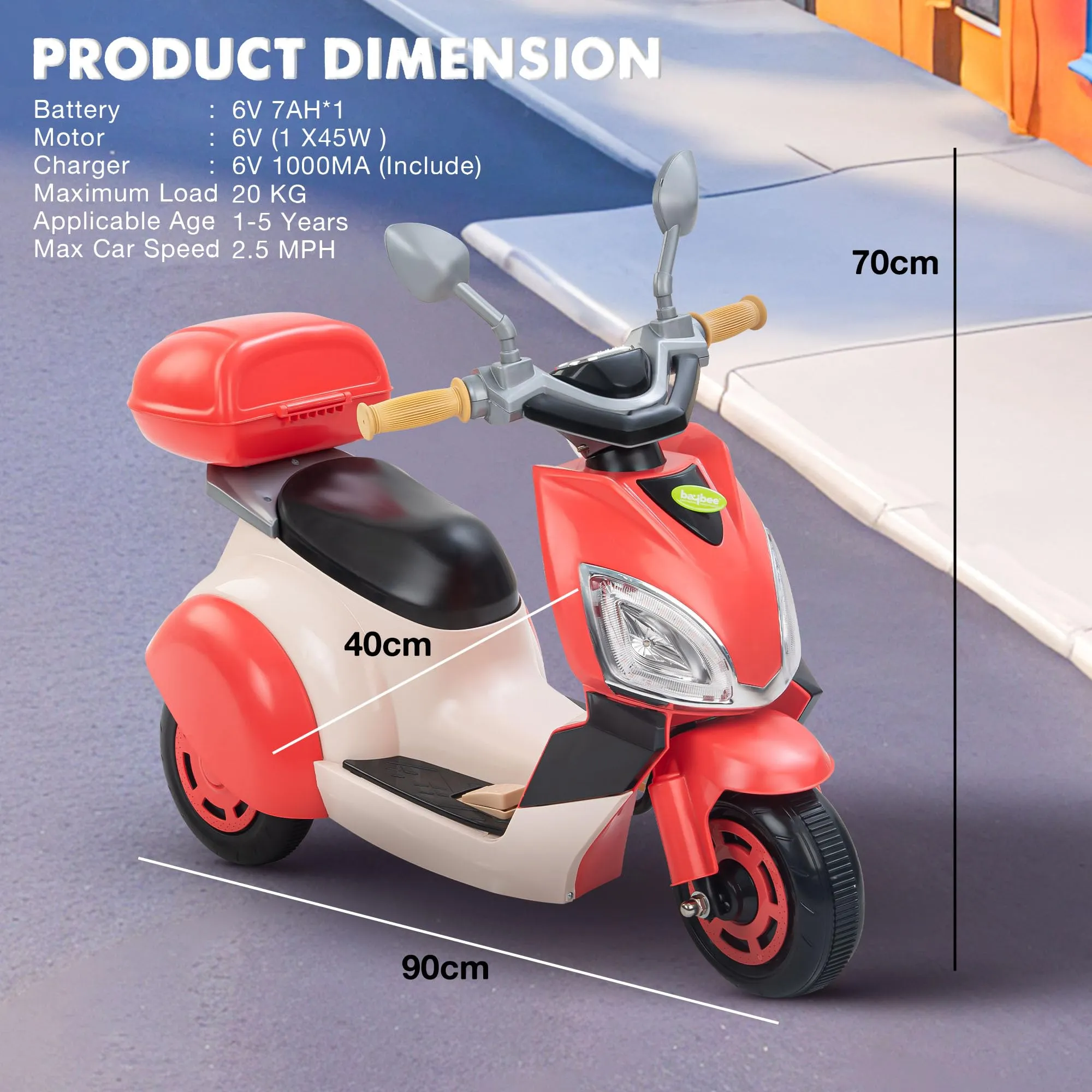 Baybee Trixo Battery Operated Bike for Kids, Ride on Toys Kids Bike Scooty with Light & Music, Baby Rechargeable Battery Bike