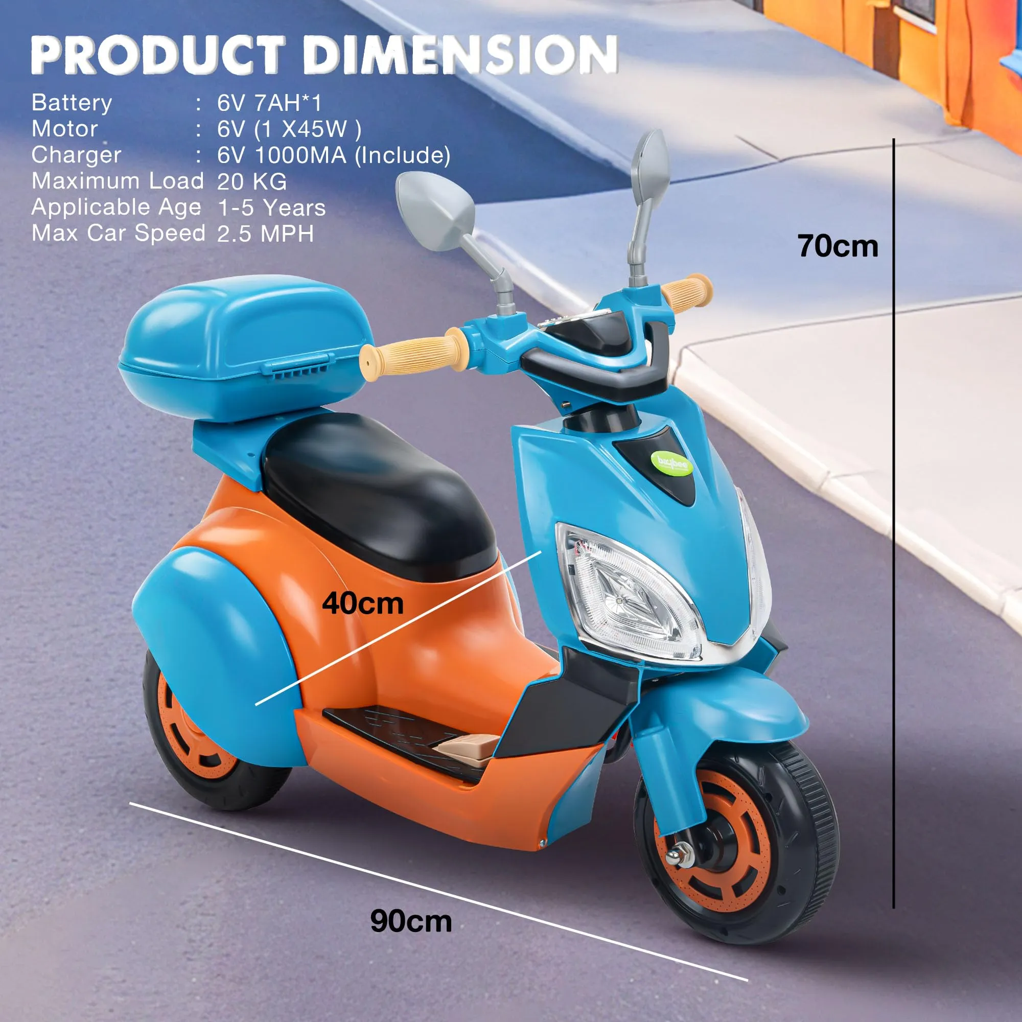 Baybee Trixo Battery Operated Bike for Kids, Ride on Toys Kids Bike Scooty with Light & Music, Baby Rechargeable Battery Bike
