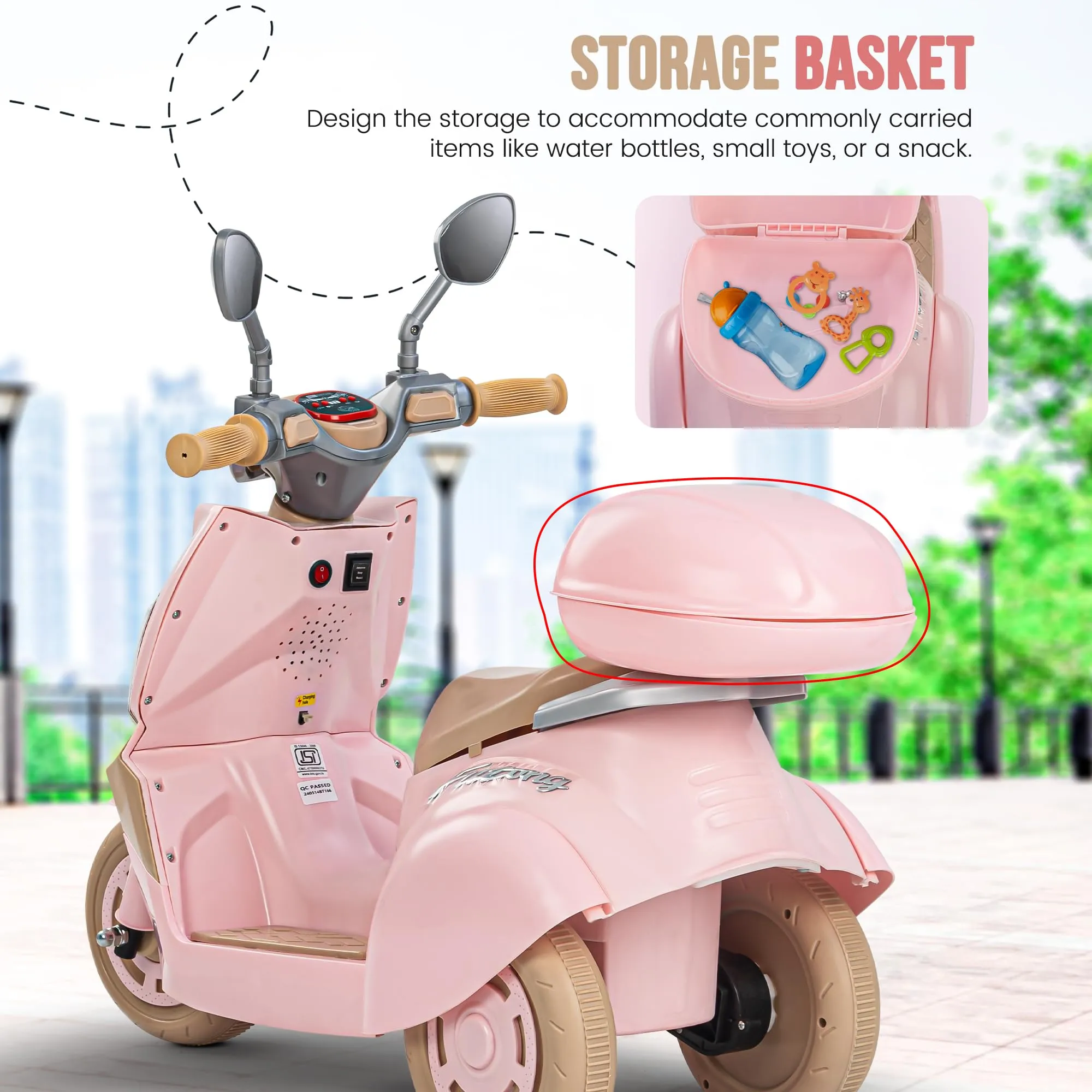 Baybee Trixo Battery Operated Bike for Kids, Ride on Toys Kids Bike Scooty with Light & Music, Baby Rechargeable Battery Bike