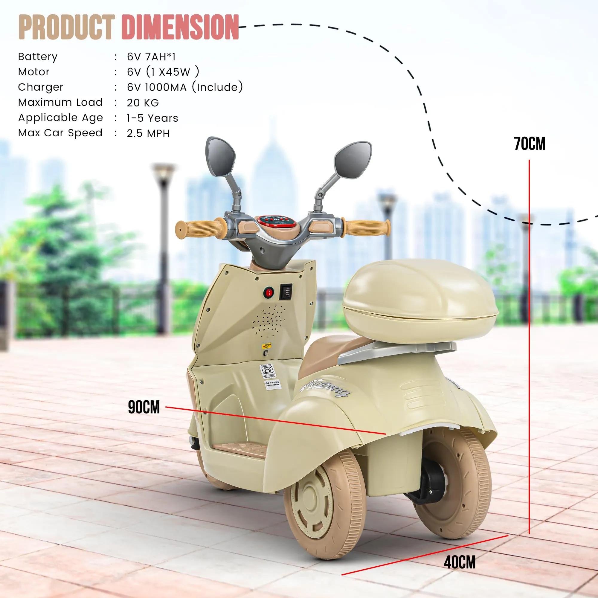 Baybee Trixo Battery Operated Bike for Kids, Ride on Toys Kids Bike Scooty with Light & Music, Baby Rechargeable Battery Bike