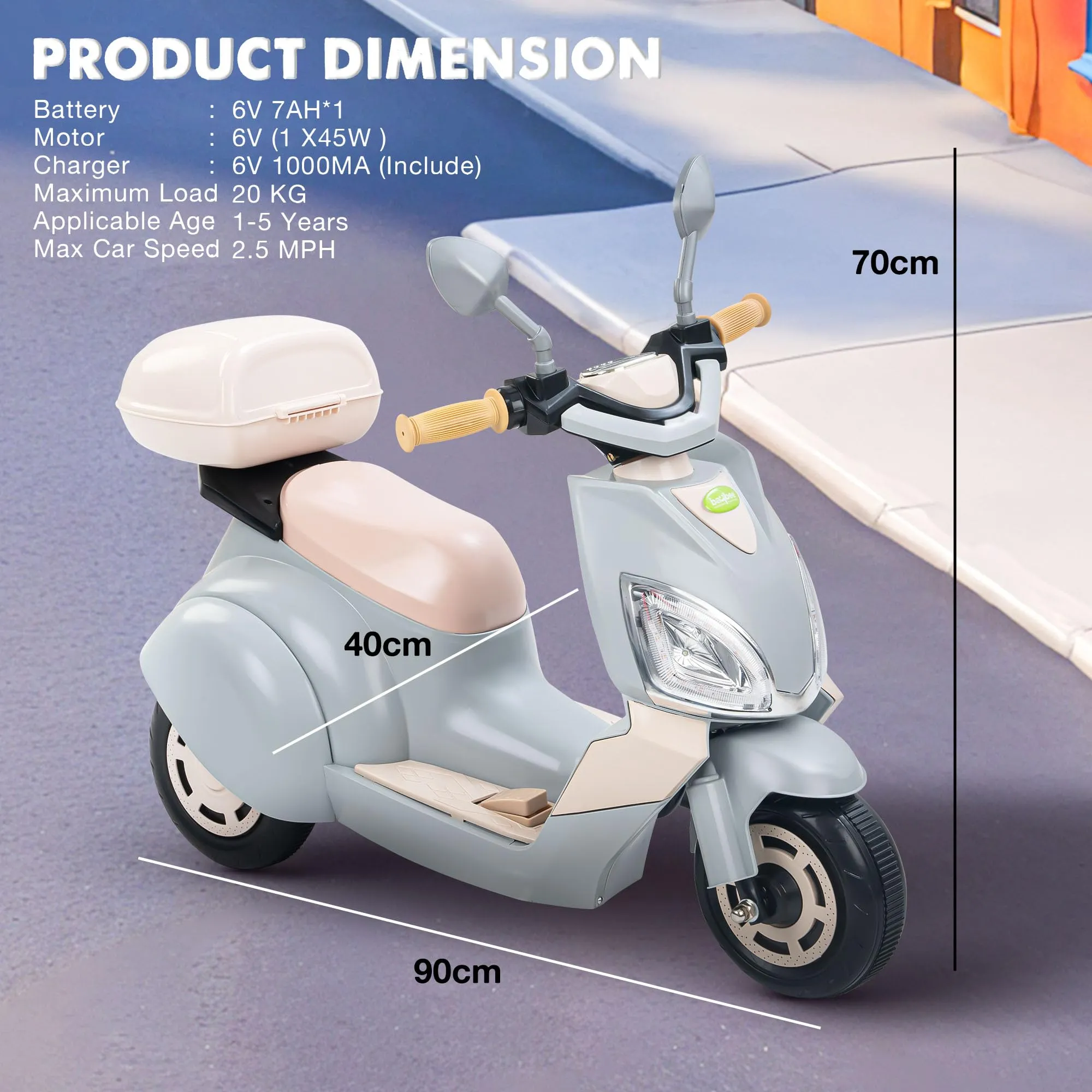 Baybee Trixo Battery Operated Bike for Kids, Ride on Toys Kids Bike Scooty with Light & Music, Baby Rechargeable Battery Bike