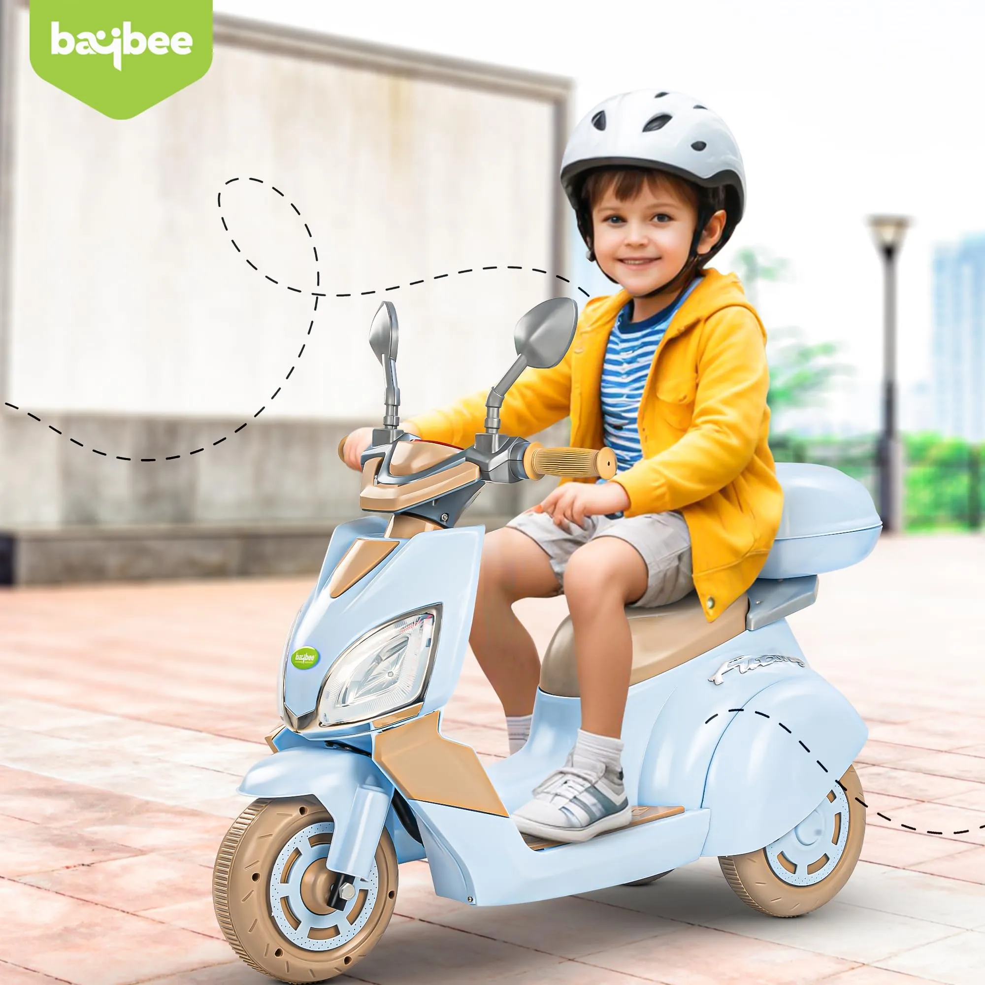 Baybee Trixo Battery Operated Bike for Kids, Ride on Toys Kids Bike Scooty with Light & Music, Baby Rechargeable Battery Bike