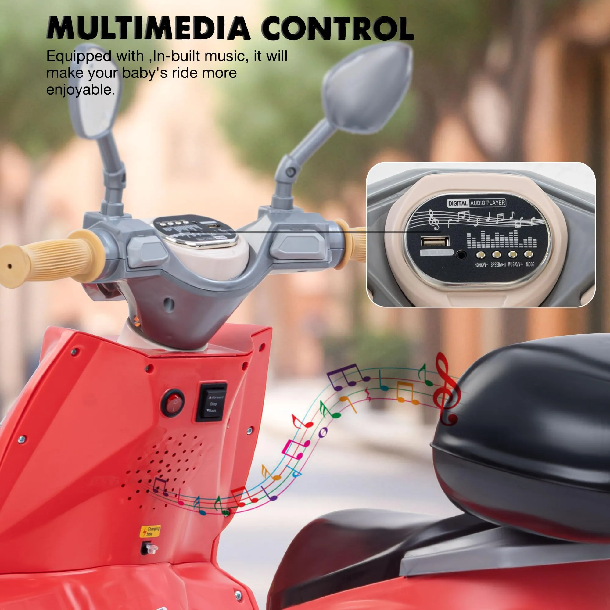 Baybee Trixo Battery Operated Bike for Kids, Ride on Toys Kids Bike Scooty with Light & Music, Baby Rechargeable Battery Bike