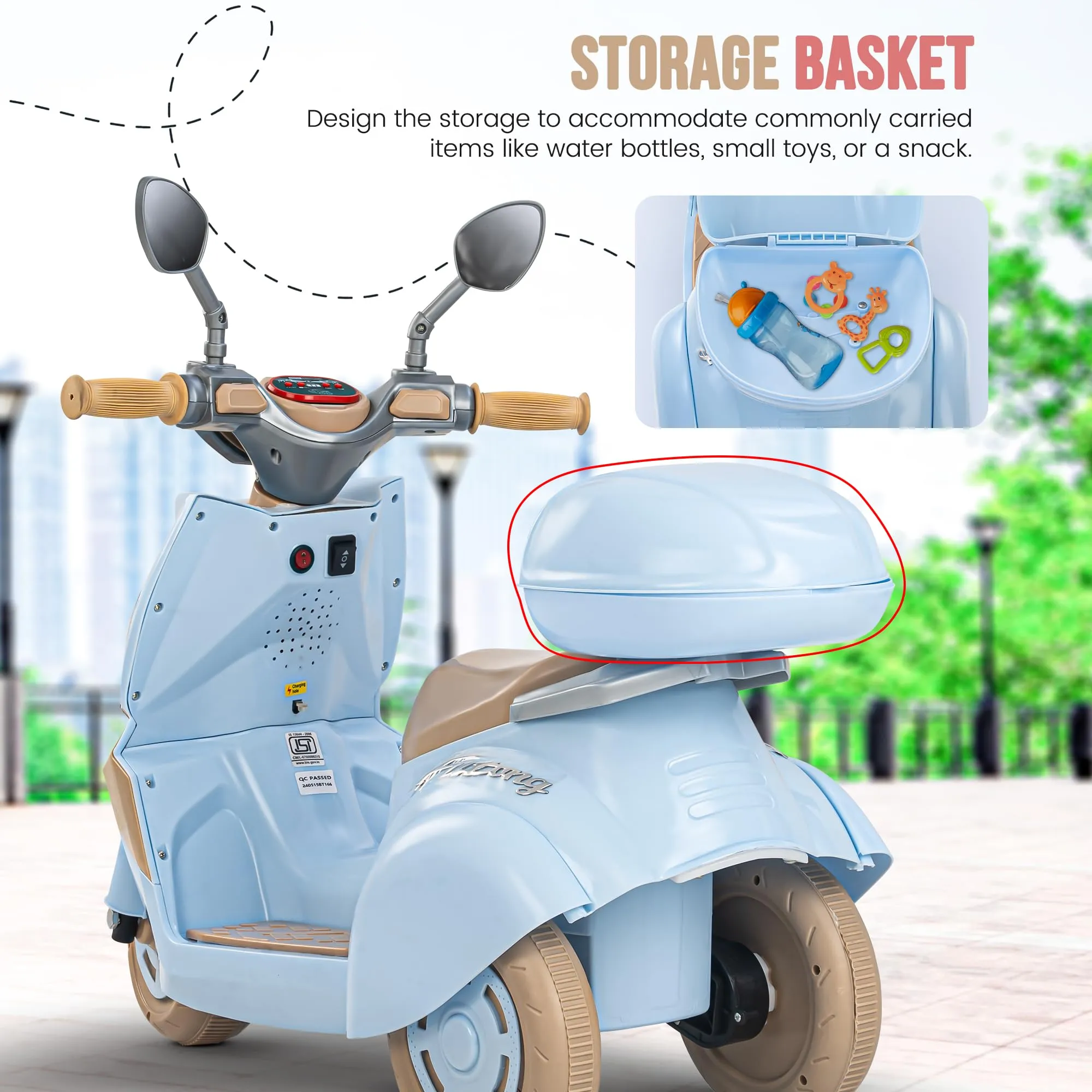 Baybee Trixo Battery Operated Bike for Kids, Ride on Toys Kids Bike Scooty with Light & Music, Baby Rechargeable Battery Bike