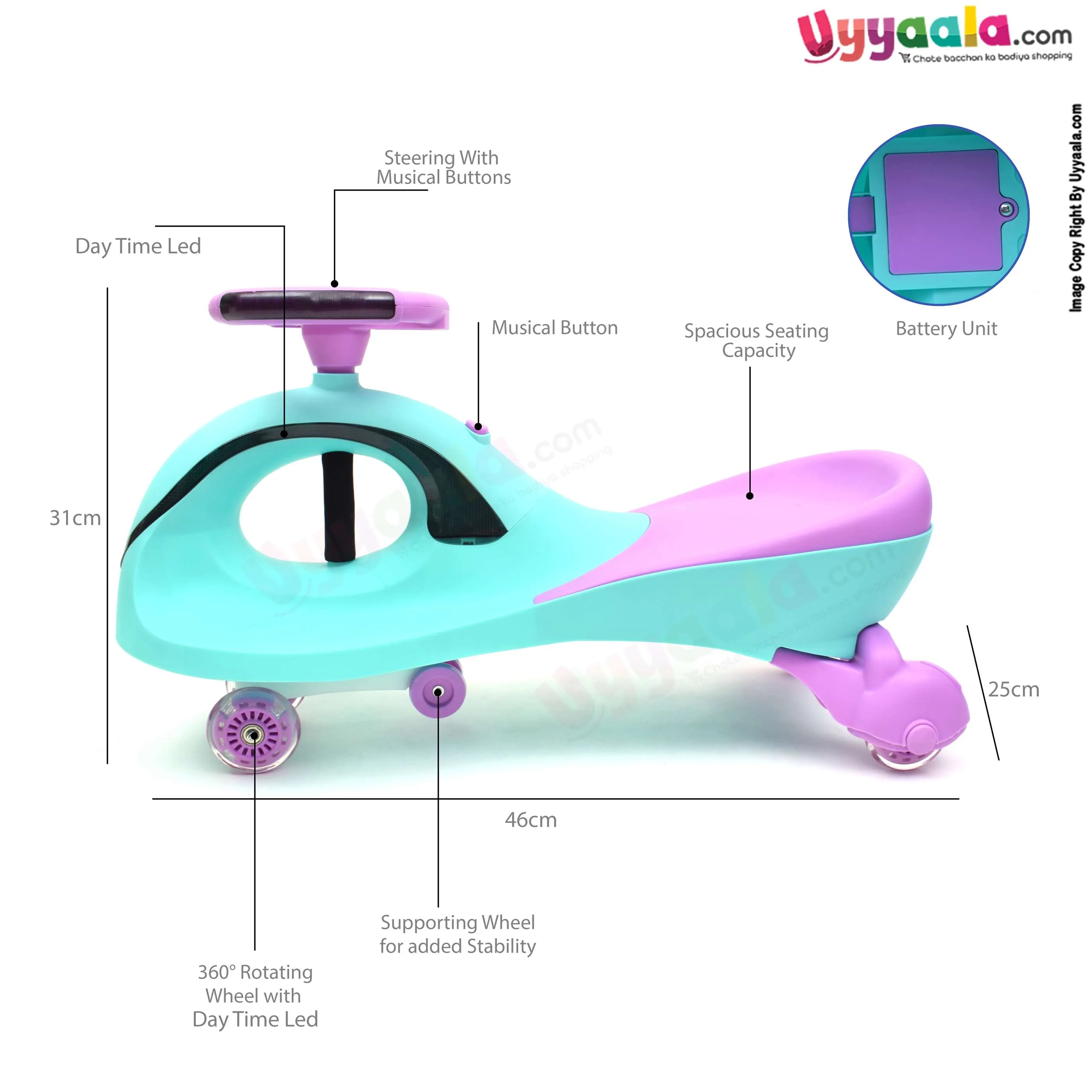 BAYBEE Twister magic car for kids with music & lights- green, 1   years