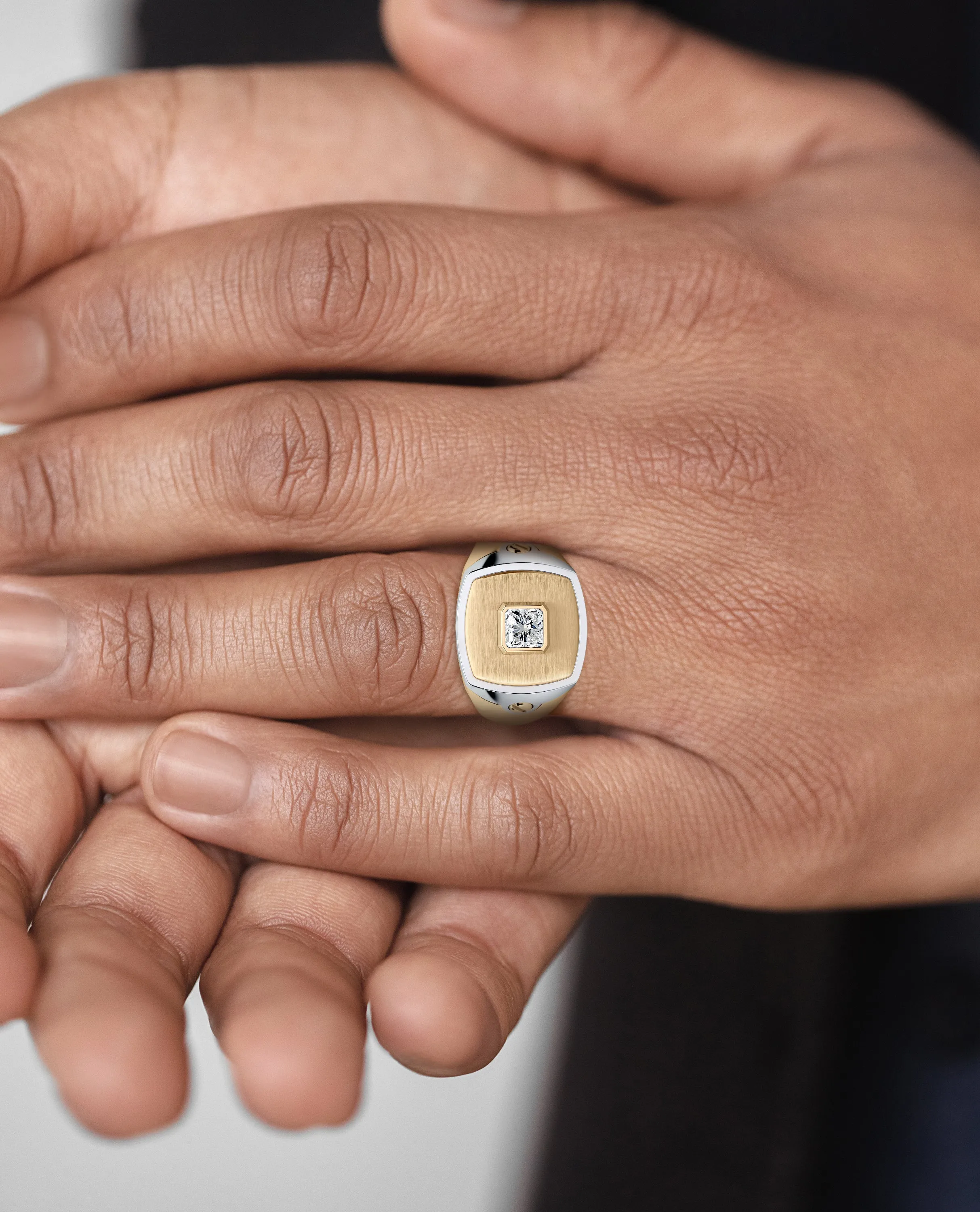 BETZ Two-Tone Gold Signet Ring with Diamond - Version 2