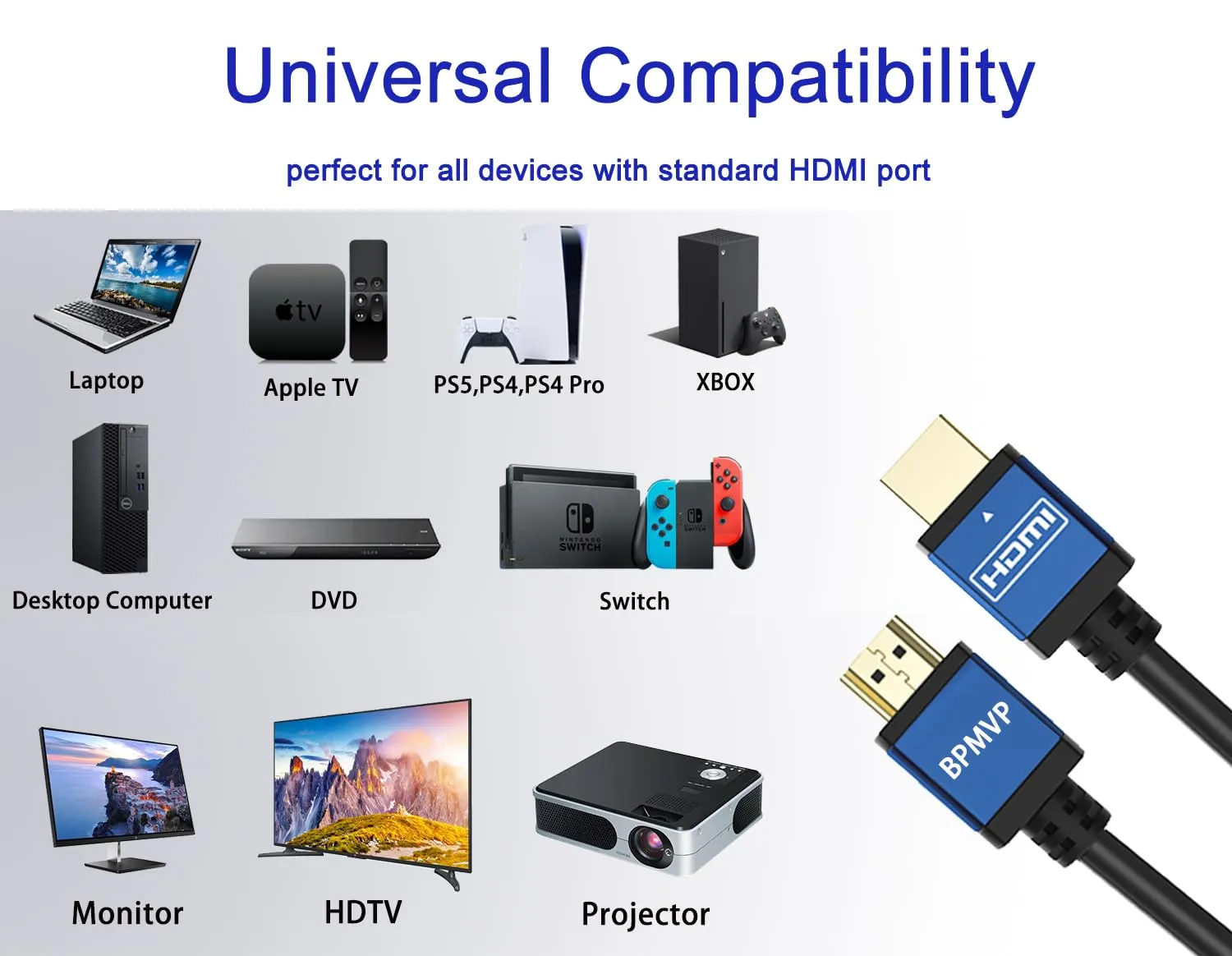 BPMVP 4K HDMI Cable 35 Feet | 18Gbps Ultra High Speed HDMI 2.0 Cable 4K@60Hz HDR 3D ARC HDCP2.2 Ethernet HDMI Cord | for UHD TV Monitor Laptop Xbox PS4/PS5 ect (10.6m)