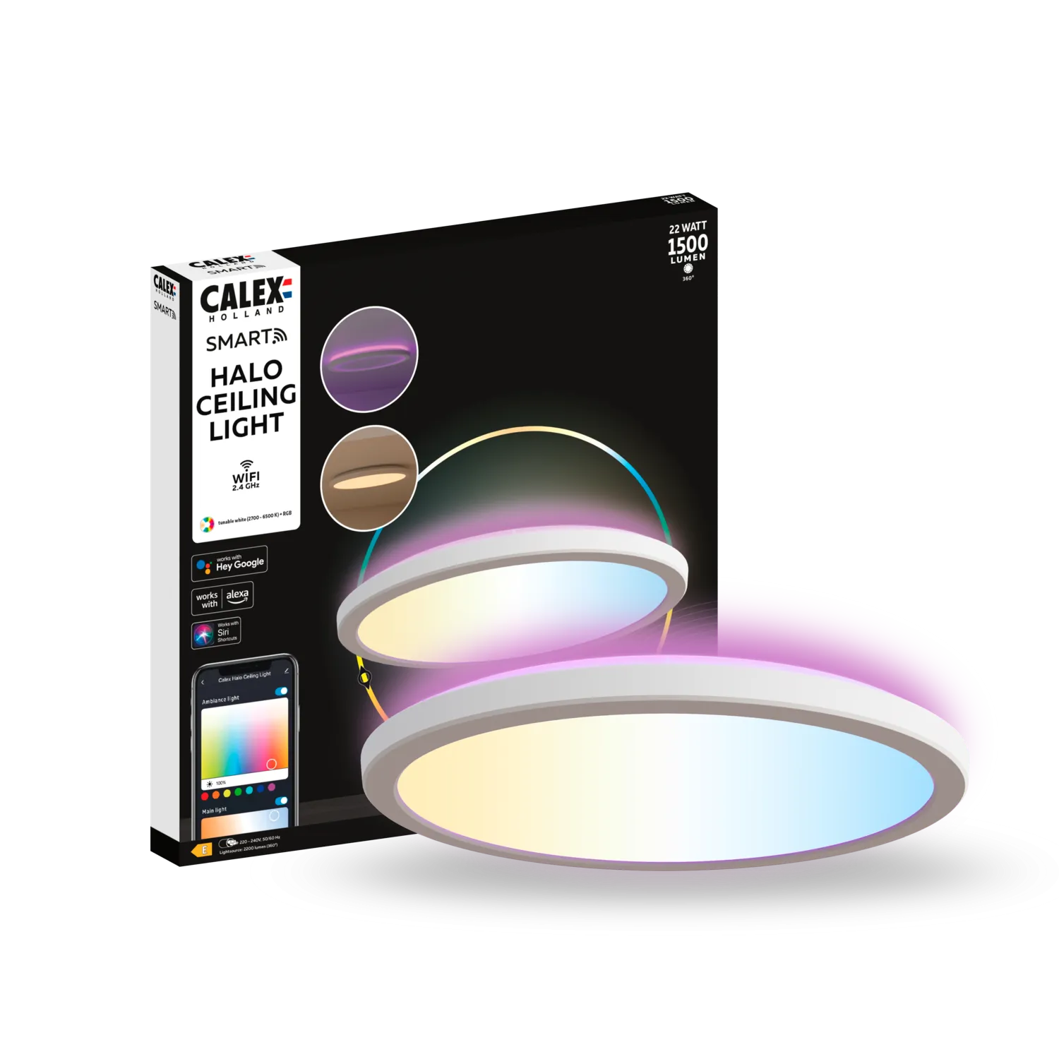 Calex Smart Halo LED Ceiling Lamp White - 30cm - RGB Warm White - 22W