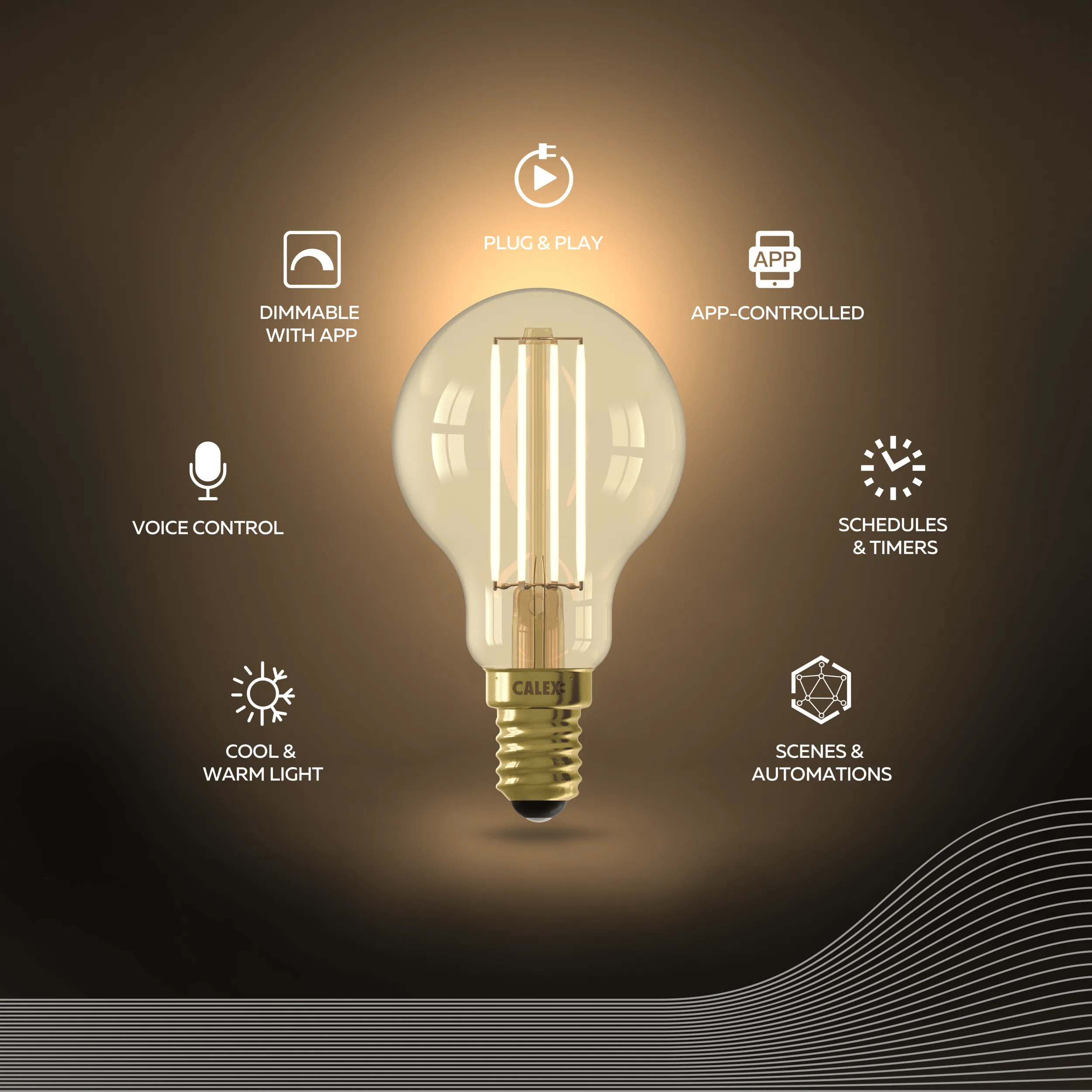 Calex Smart LED Bulb - 2 pieces - E14 - P45 - Gold - Warm White - 7W