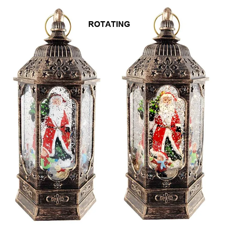 Christmas Hexagon Water Lantern with Music LED Light And Swirling Confetti