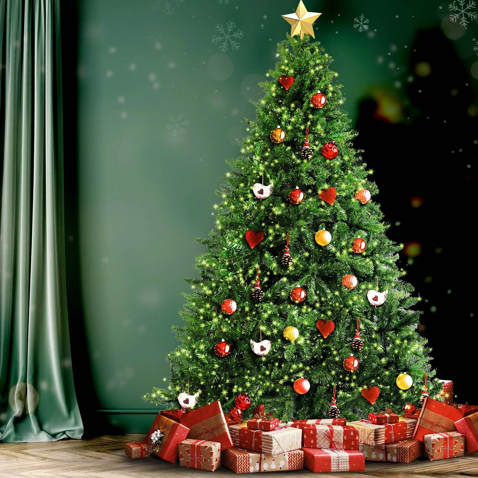 Christmas Tree Xmas Decorations 2.1M 7FT Home Decor Green Artificial 1600 tips