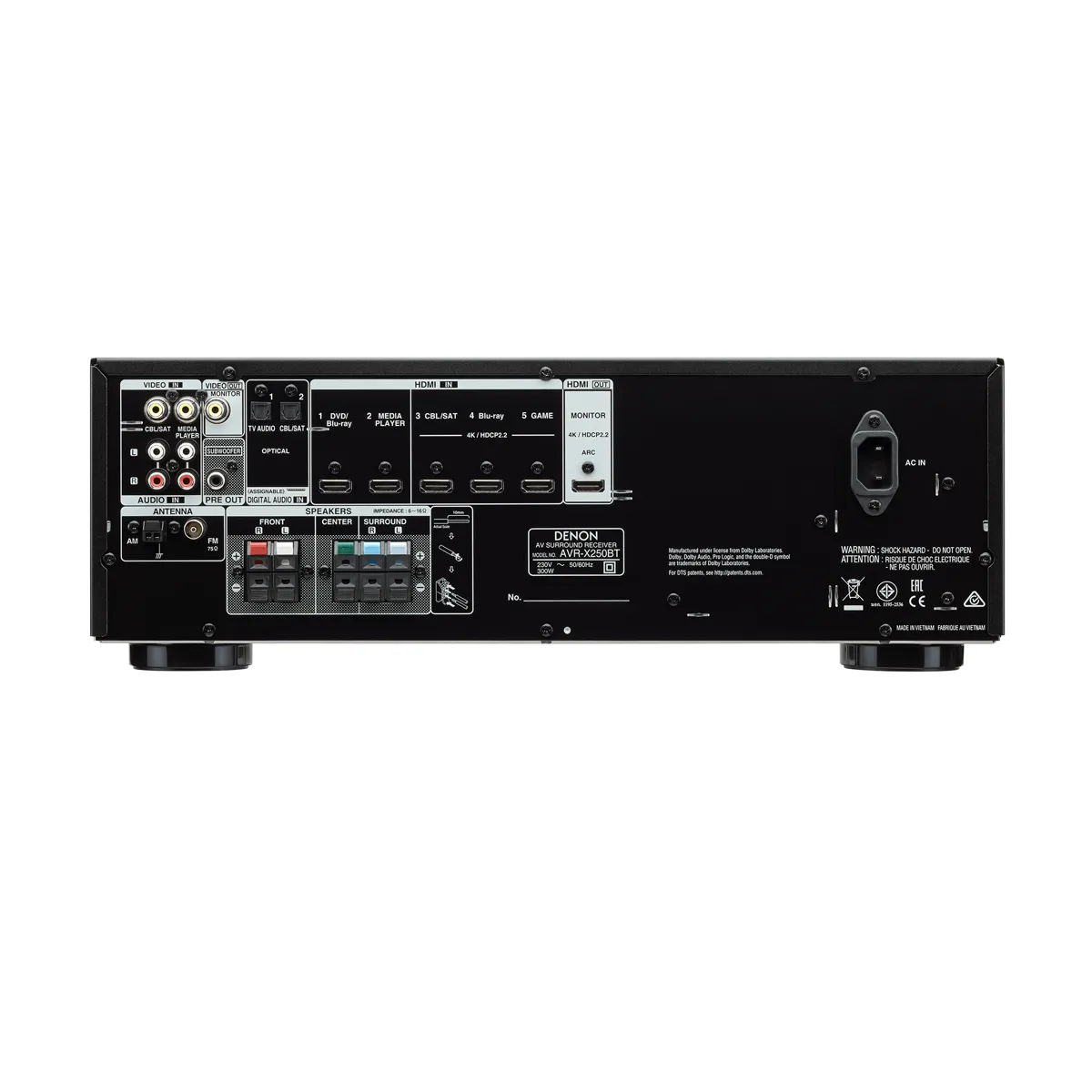 Denon AVR-X250BT 5.1 Ch 4K Ultra HD AV Receiver with Bluetooth