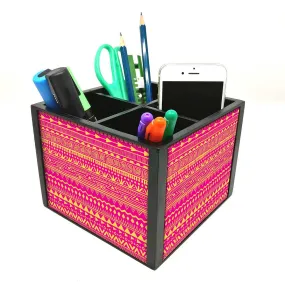 Desk Organizer For Stationery -  Aztec Pattern Pink