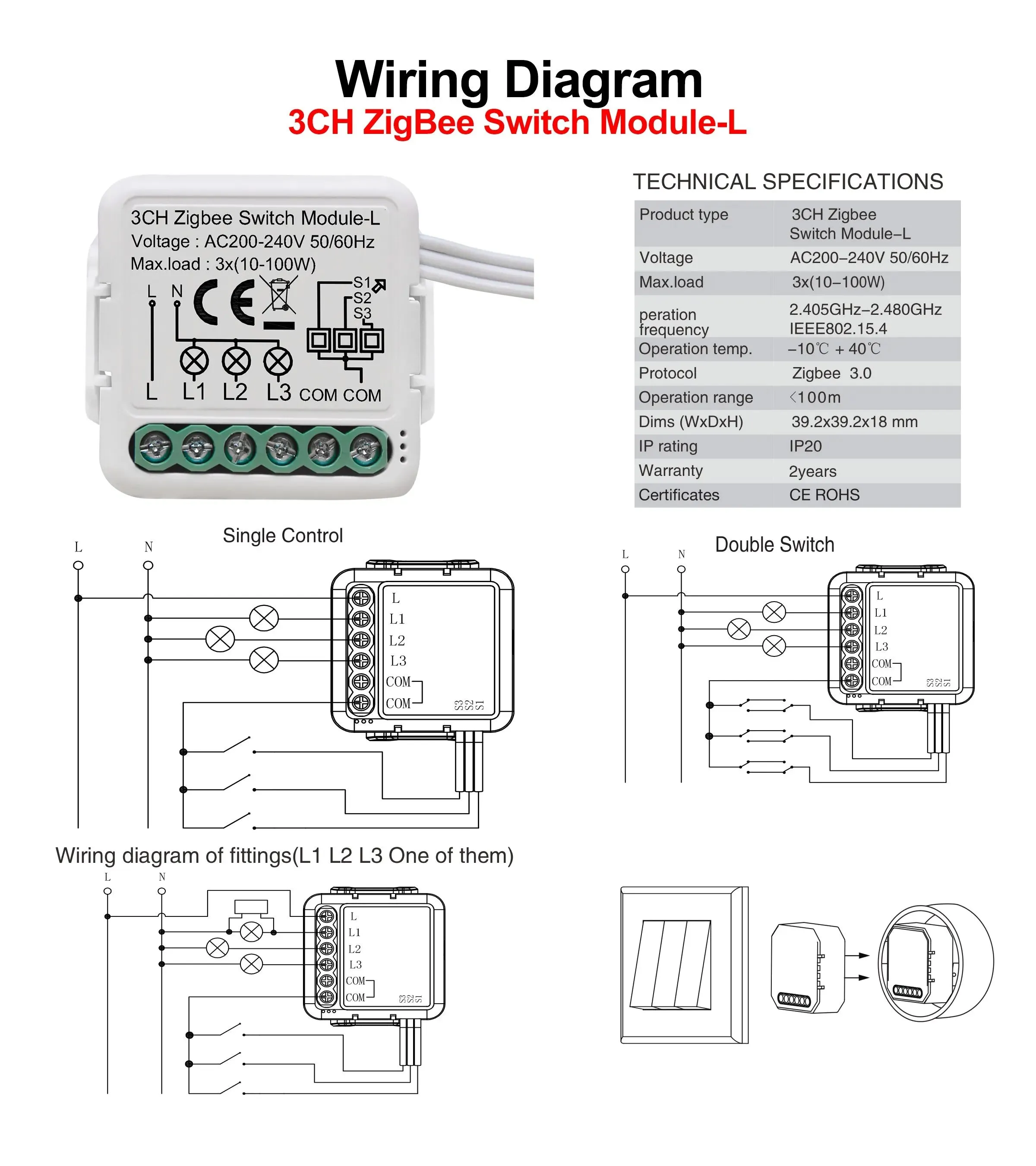 GIRIER Tuya ZigBee 3.0 Smart Switch Module No Neutral Wire Required Smart Home DIY Light Breaker Works with Alexa Google Home