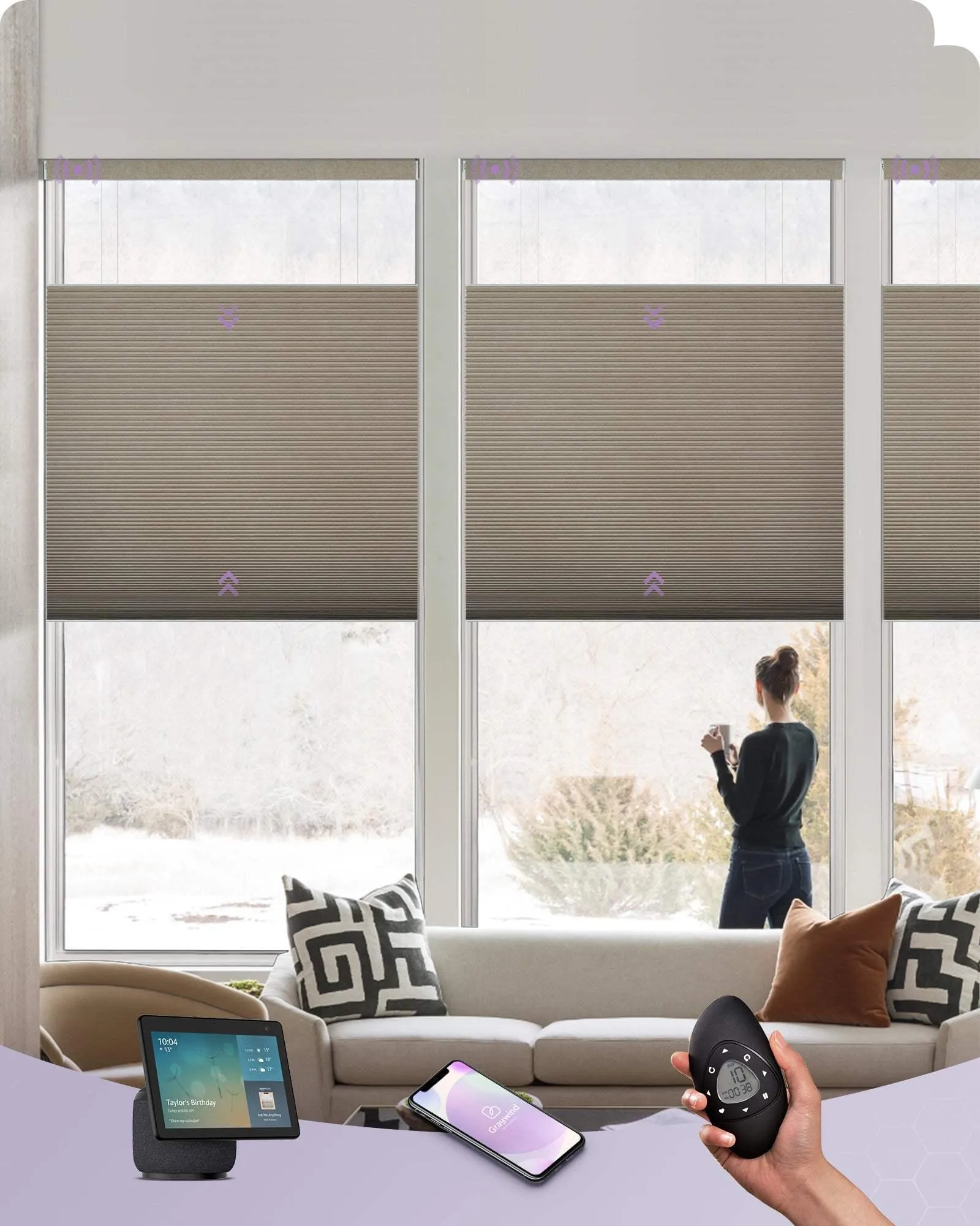 Graywind Motorized Top Down Bottom Up Cellular Shades | Blackout Series | Customizable