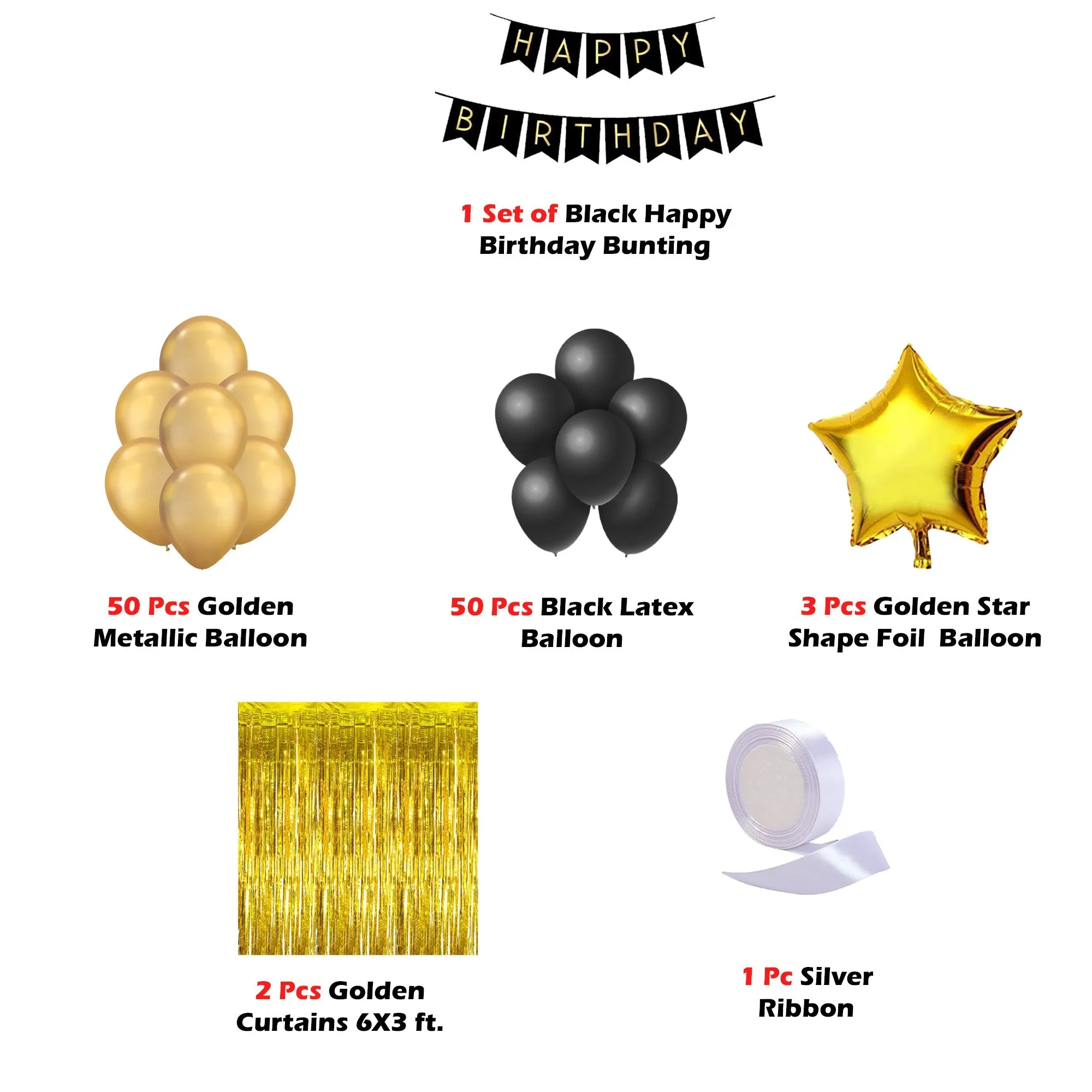 Happy Birthday Decoration Black & Golden 107 Pcs DIY Kit