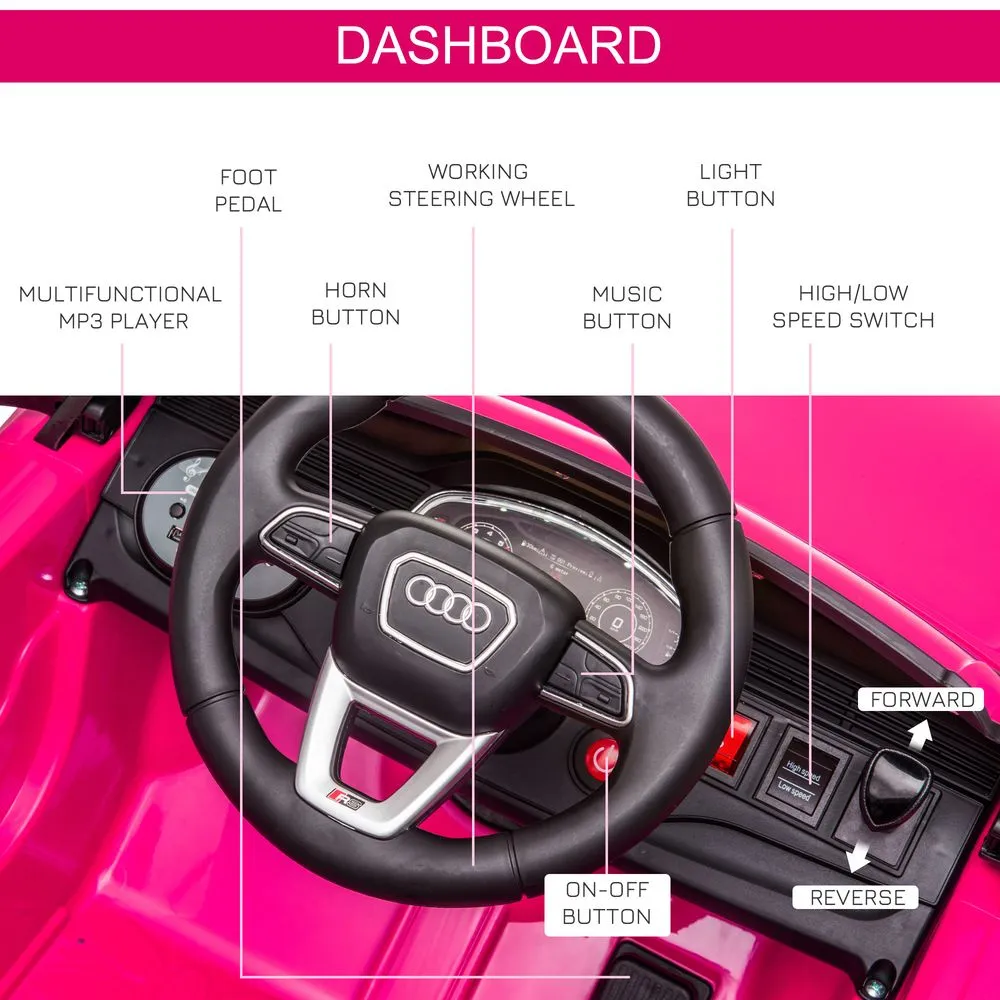 Homcom Audi RS Q8 6V Kids Electric Ride On Car Toy w/ Remote Control Pink