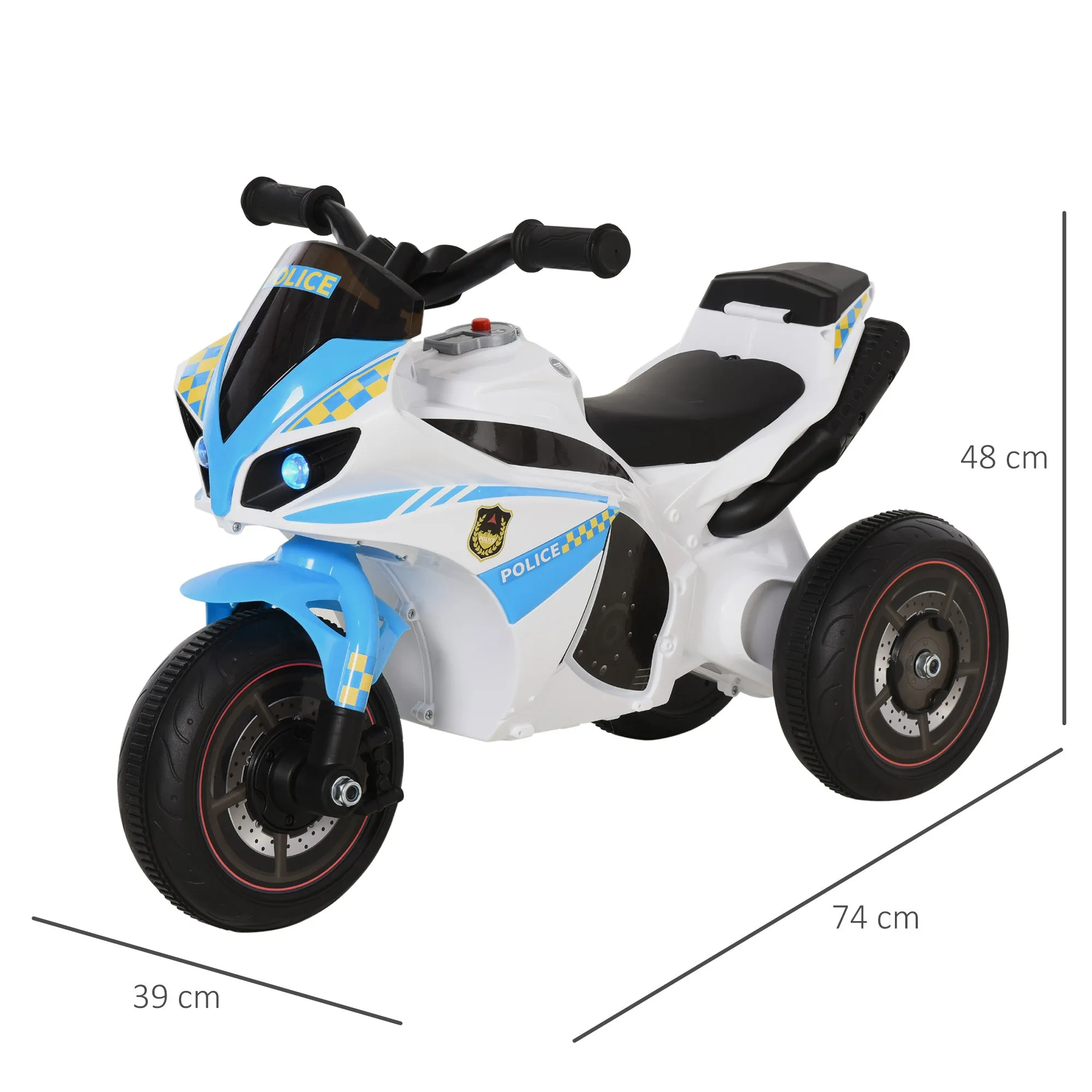 HOMCOM Kids Ride-On Police Bike with 3 Wheels - Blue