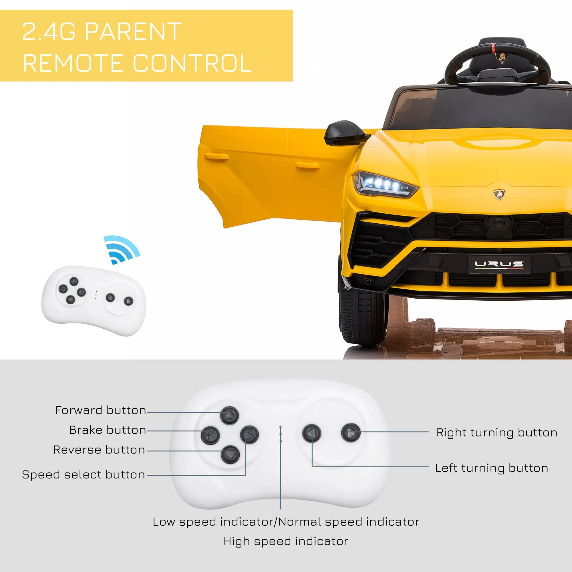 Kids Electric Ride on Car Lamborghini Urus 12V - Yellow