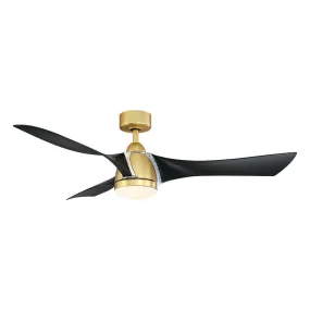 Klear 56 inch Brushed Satin Brass and Black Outdoor CCT LED Smart Ceiling Fan with Remote