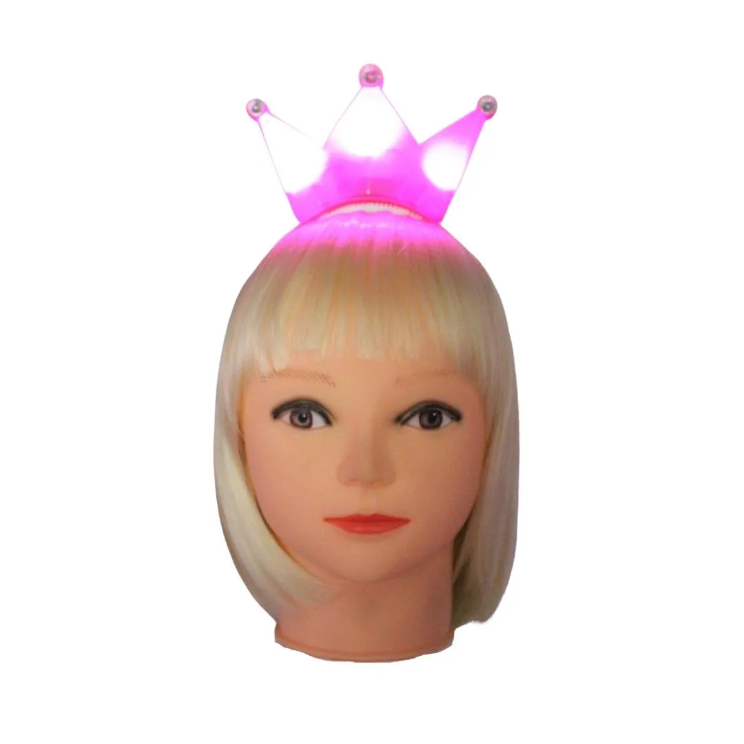 LED Hot Pink Crown with Clear Stones (Each)