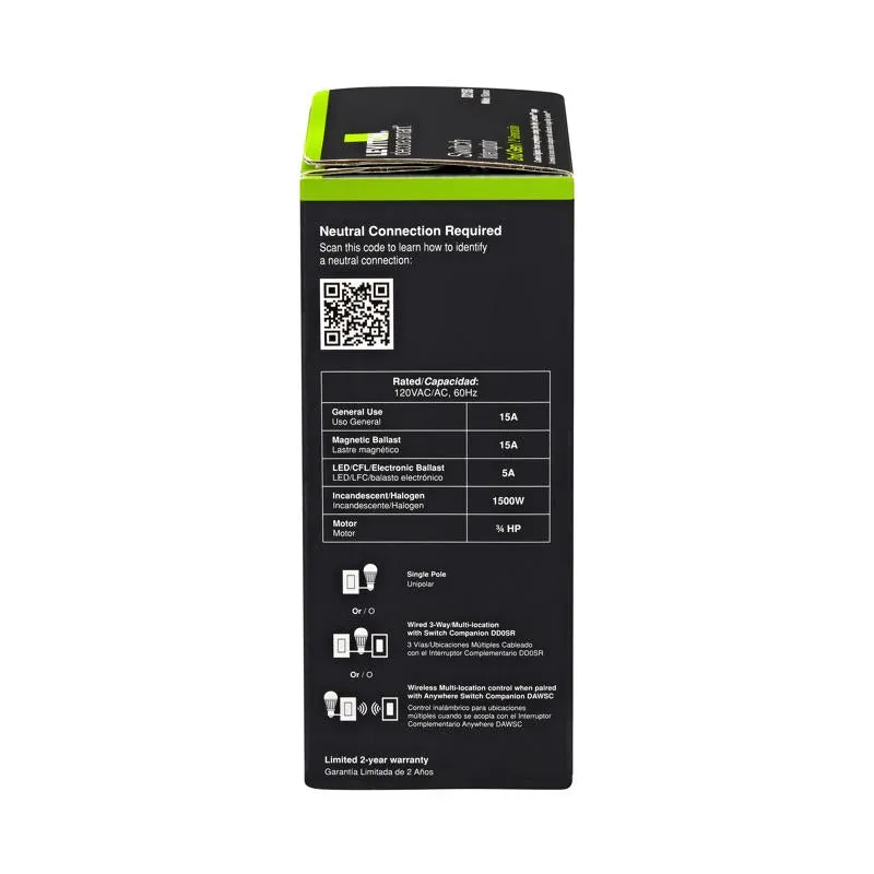 Leviton Decora 15 amps WiFi Smart Switch White 1 pk