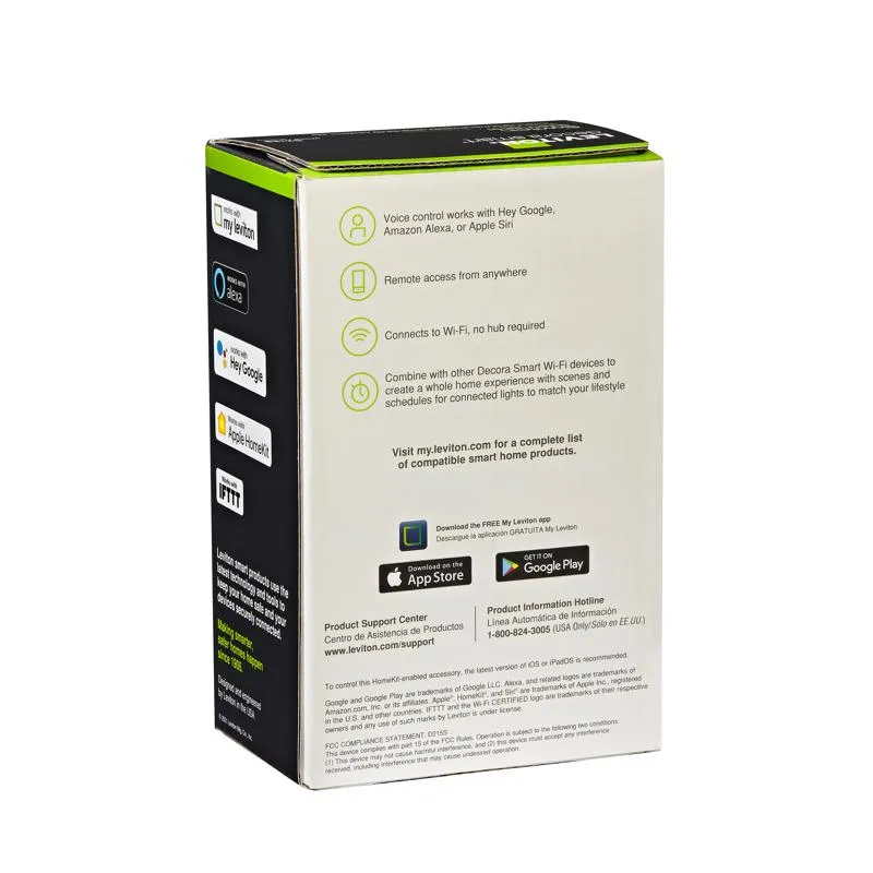 Leviton Decora 15 amps WiFi Smart Switch White 1 pk