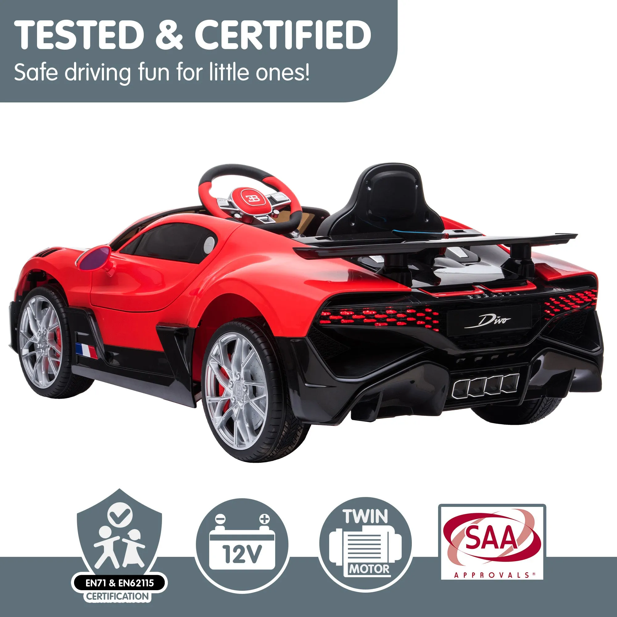 Licensed Bugatti Divo Red Kids Electric Ride On Car 12V7AH
