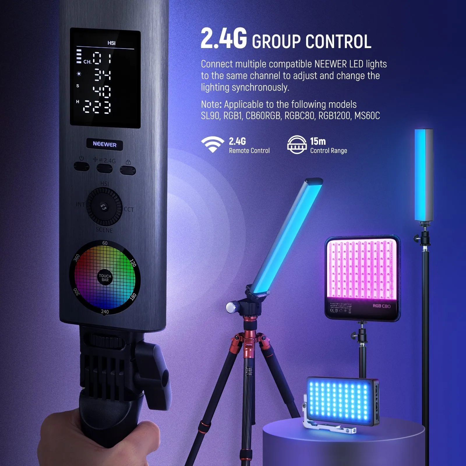 NEEWER 2 Pack BH30S RGB LED Video Light Stick Kit
